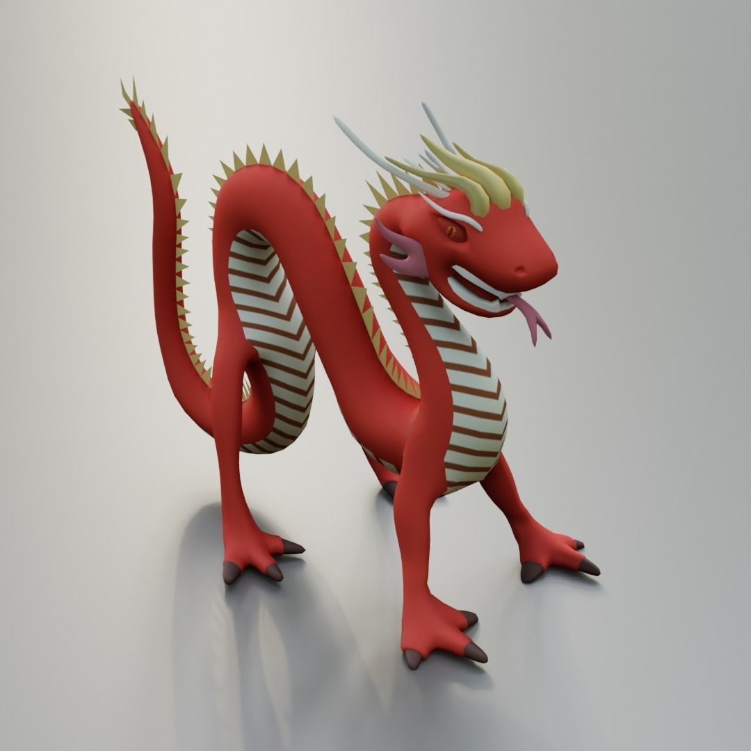 Red Dragon Chinese Low-poly 3D model_2
