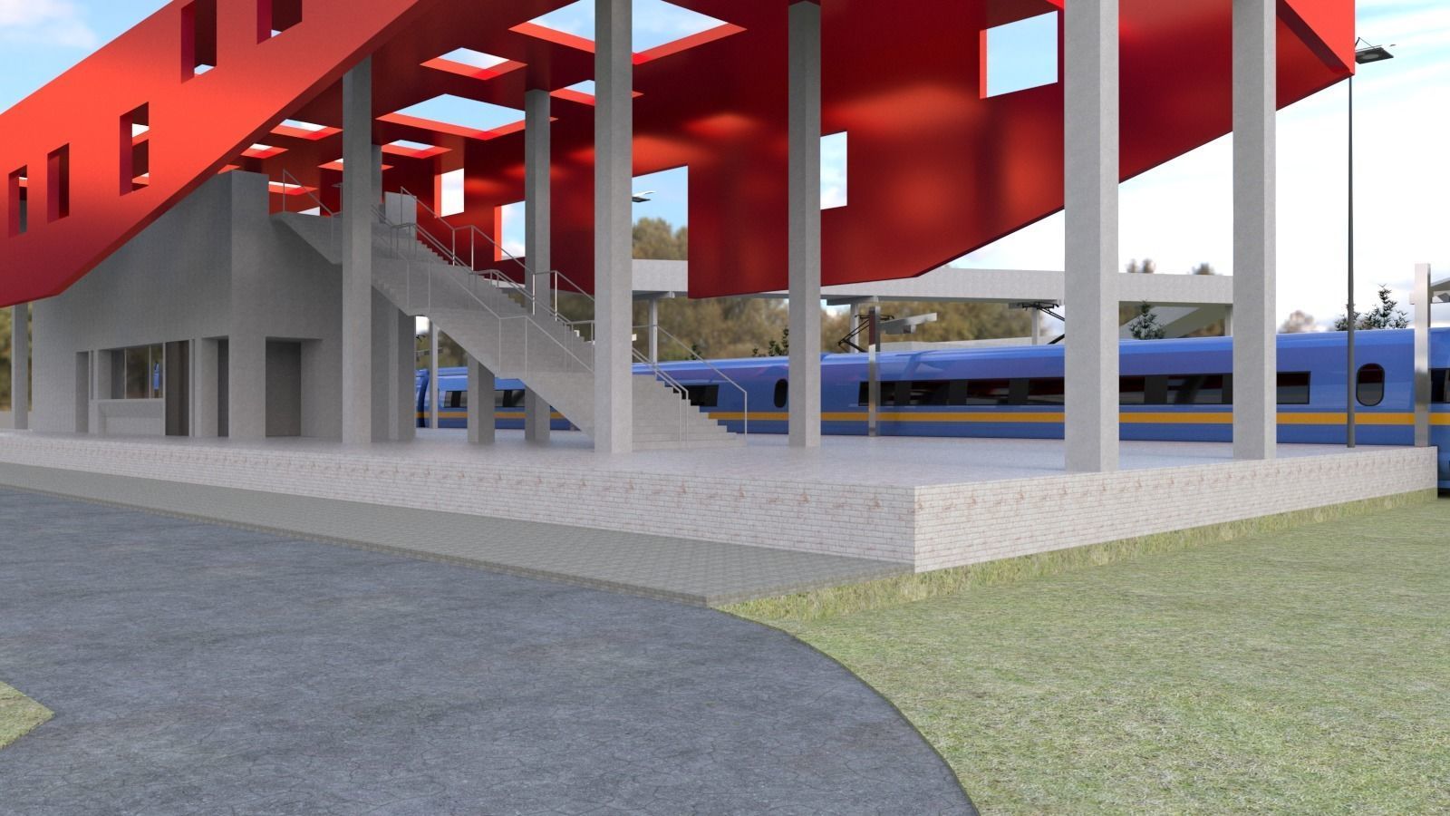 Train Station 3D Low-poly 3D model_1