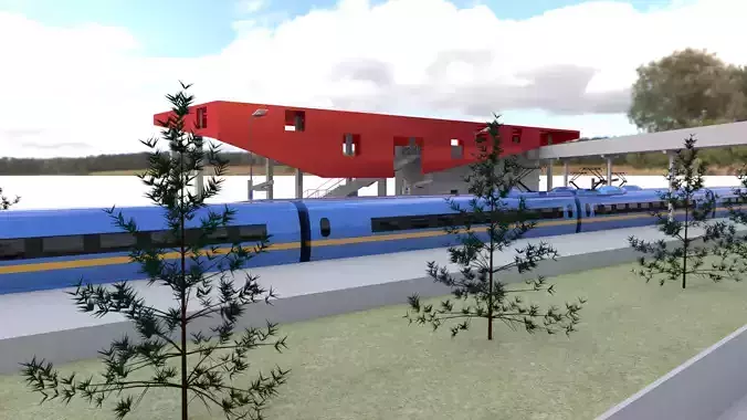 Train Station 3D Low-poly 3D model