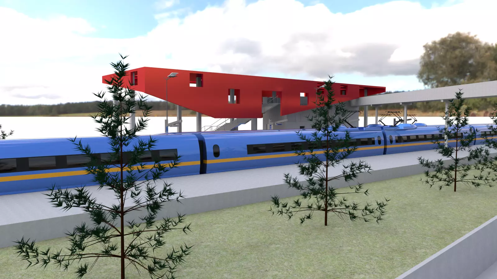Train Station 3D Low-poly 3D model_0