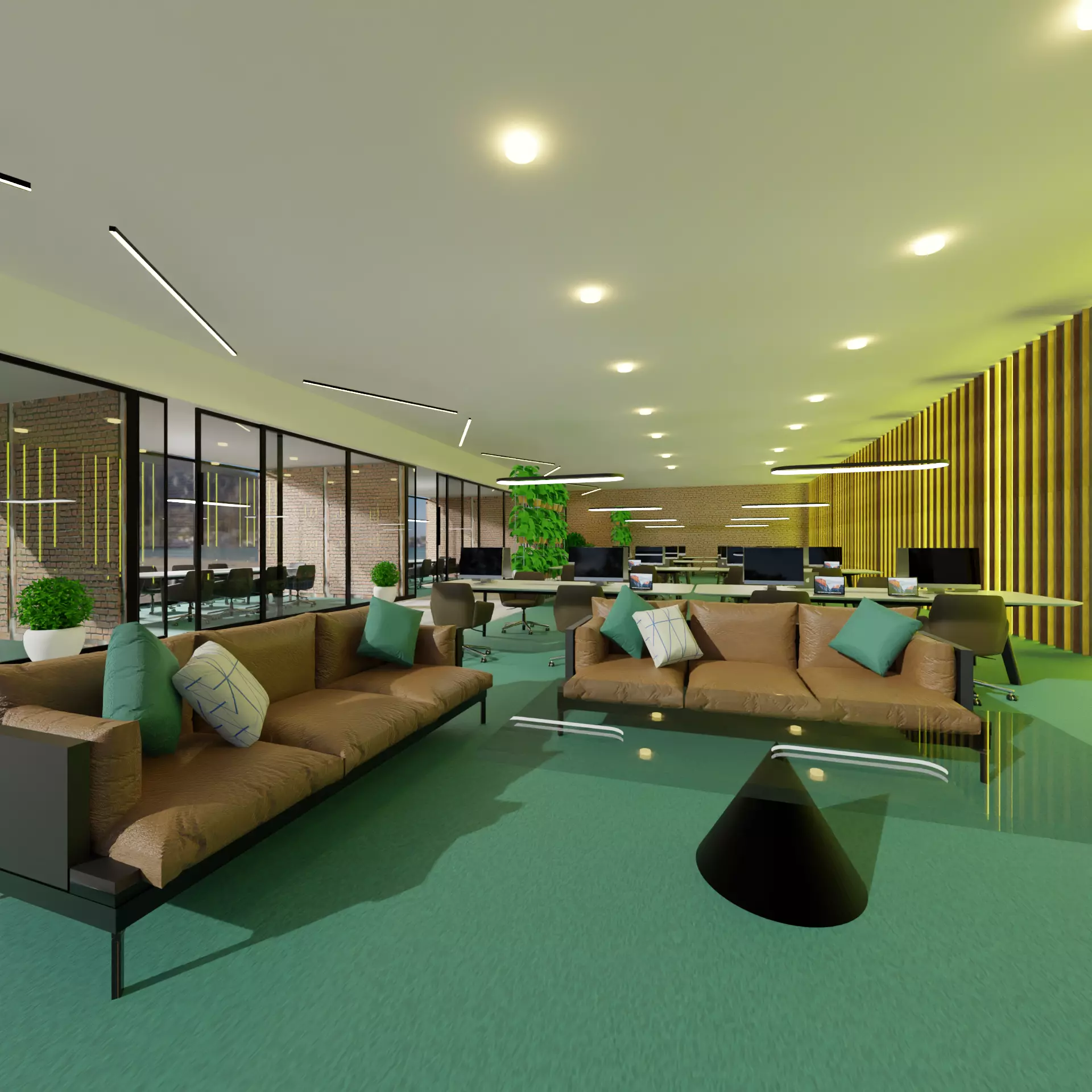 Modern Office with Meeting Rooms and Lounges 3D model_0