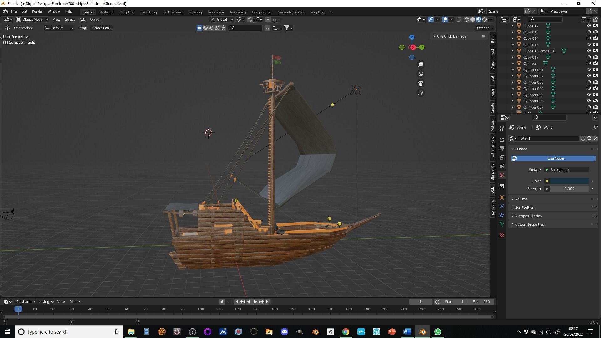 Sloop pirate ship Low-poly 3D model_4