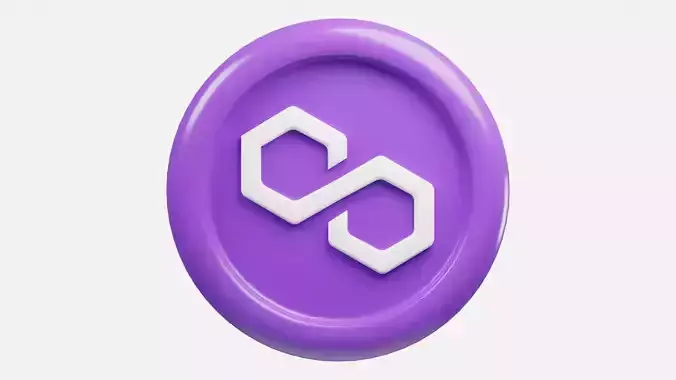 Polygon or MATIC Purple Crypto Coin model with cartoon style