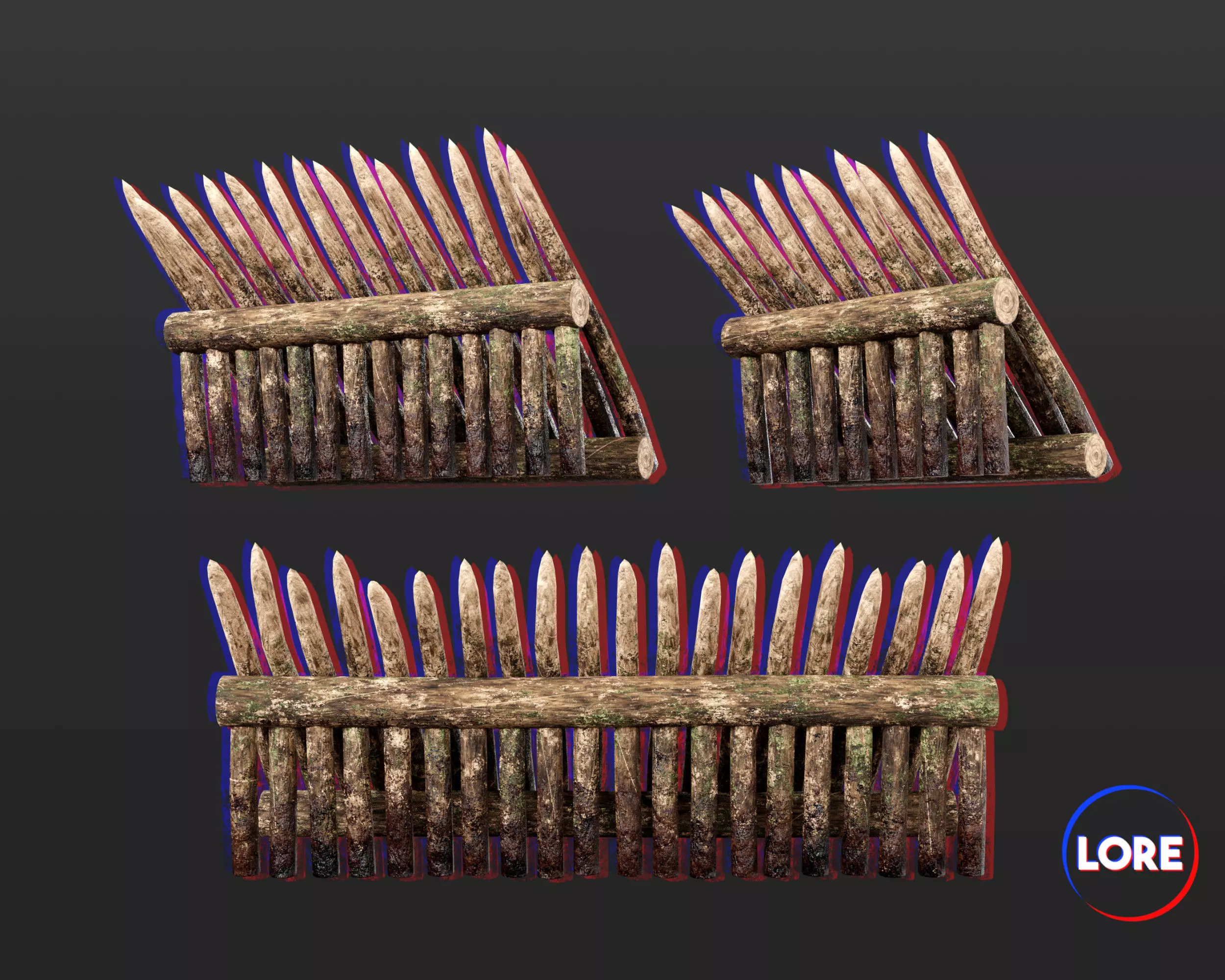 Medieval Defense Spike Fence Low-poly 3D model_0