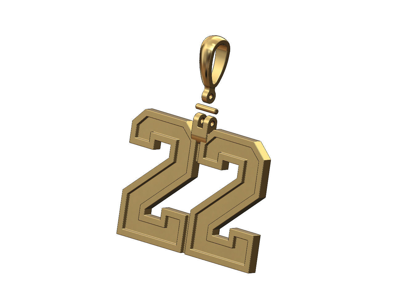 22 twenty two number pendant with bail 3D print model_3