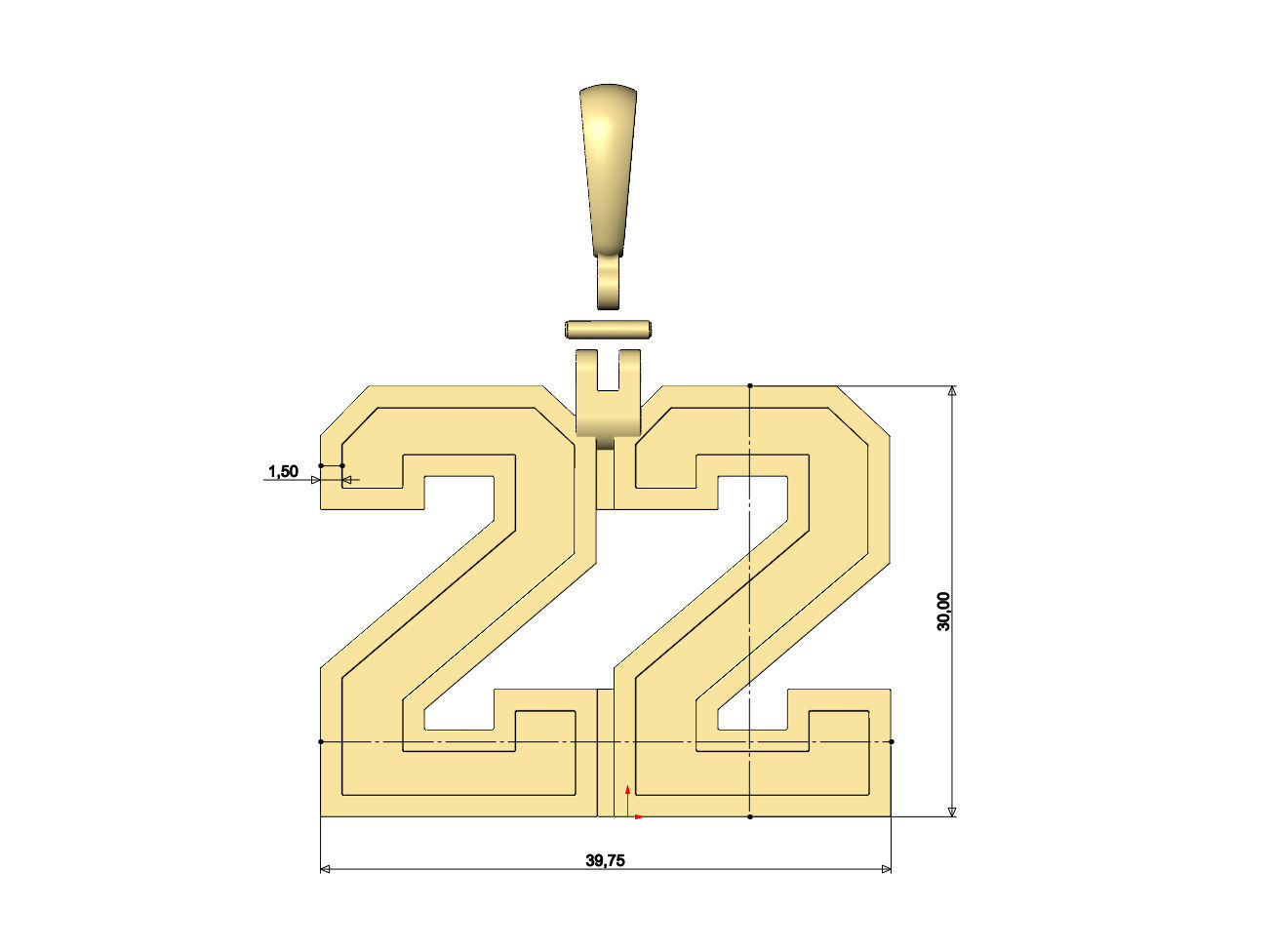 22 twenty two number pendant with bail 3D print model_6