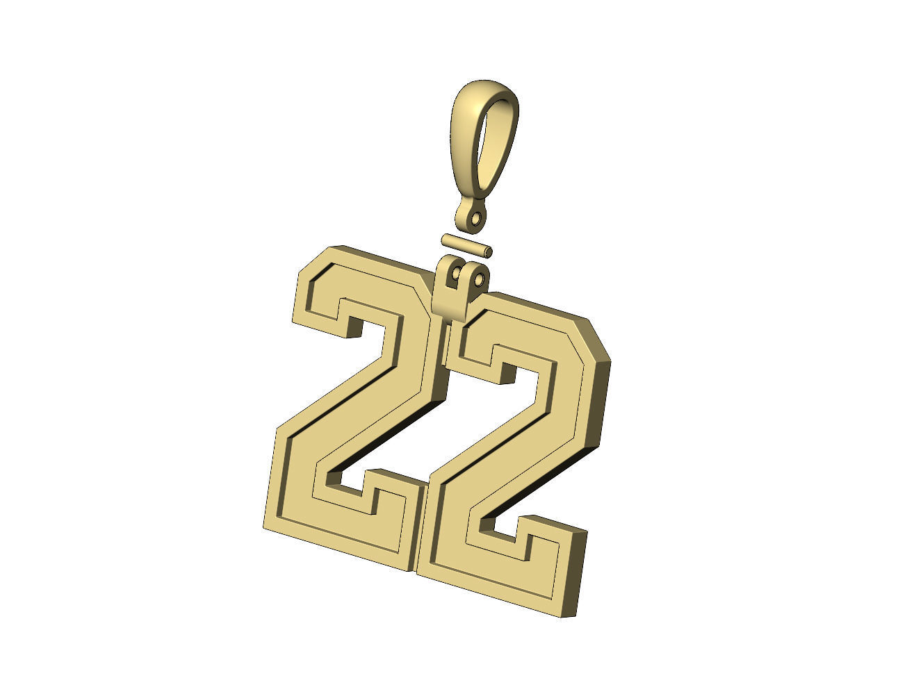 22 twenty two number pendant with bail 3D print model_5