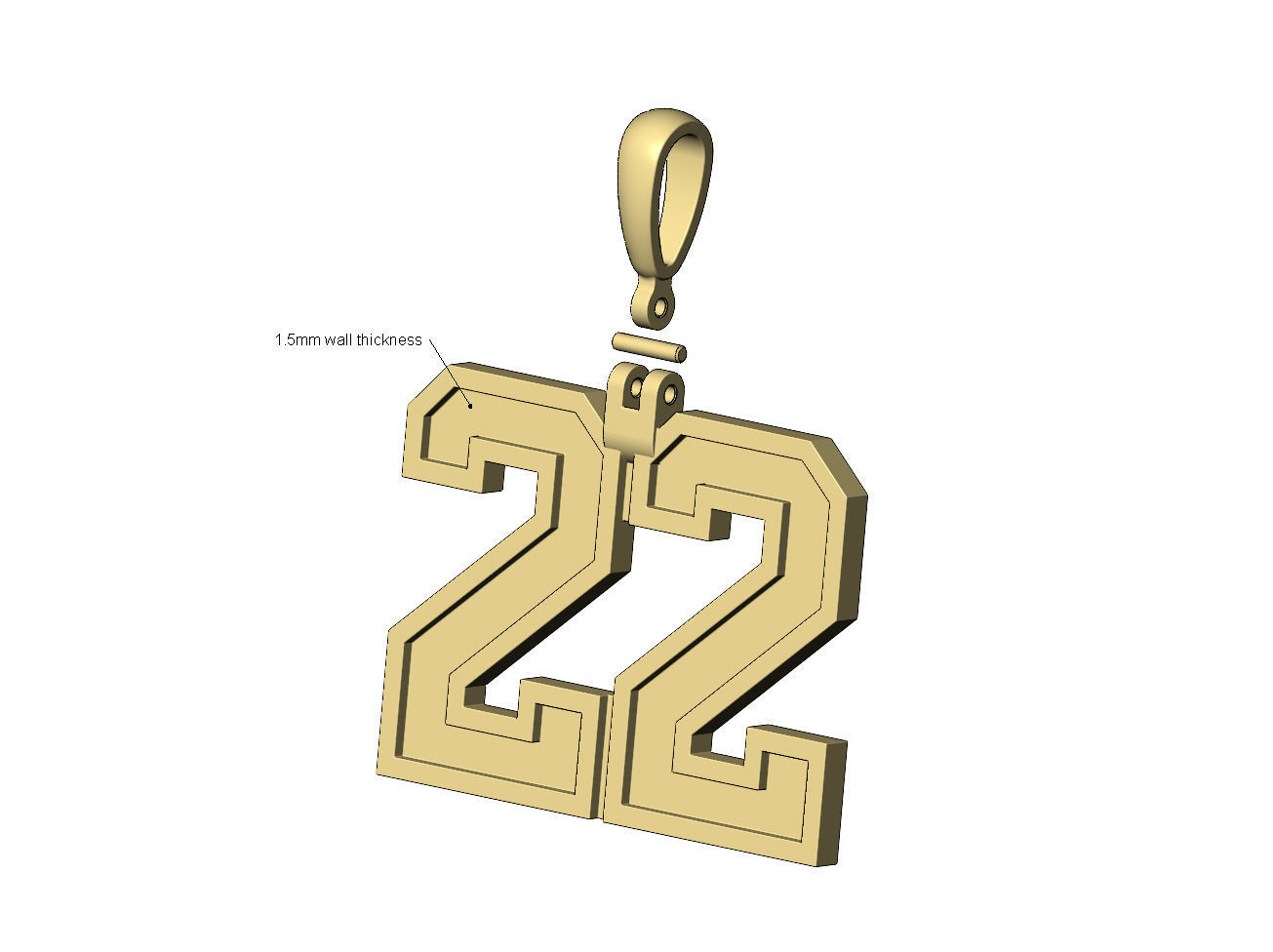 22 twenty two number pendant with bail 3D print model_7