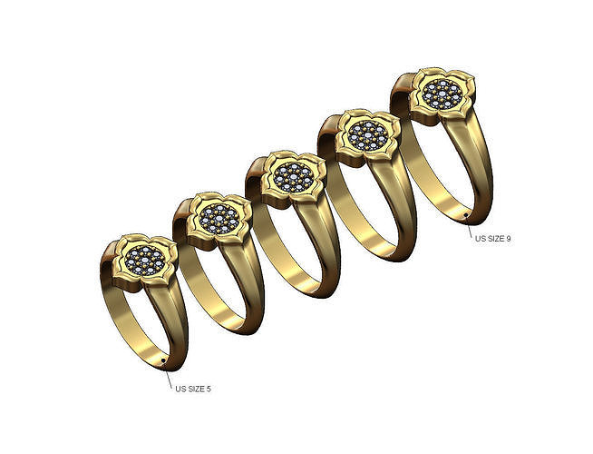 Diamond cluster ornamental floral ring US sizes 5to9 3D print model