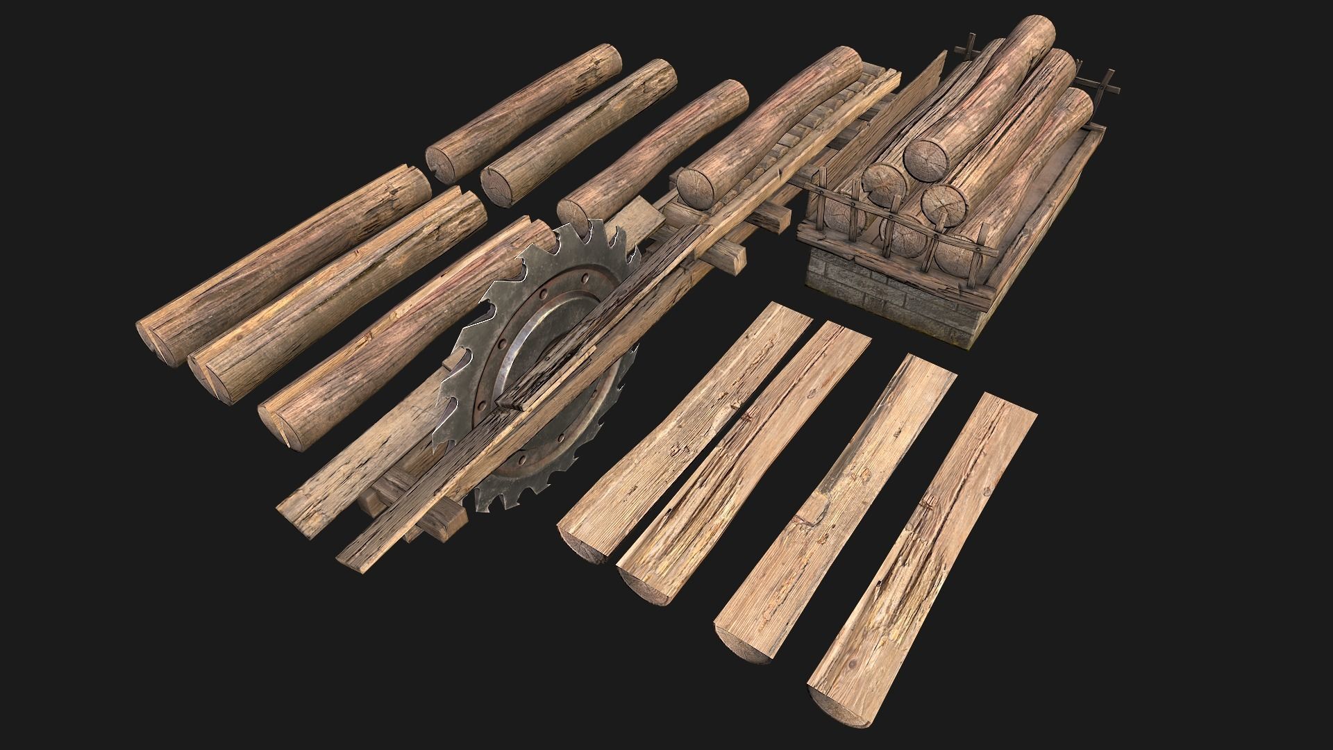 Sawmill Mechanism with Storage Low-poly 3D model_10