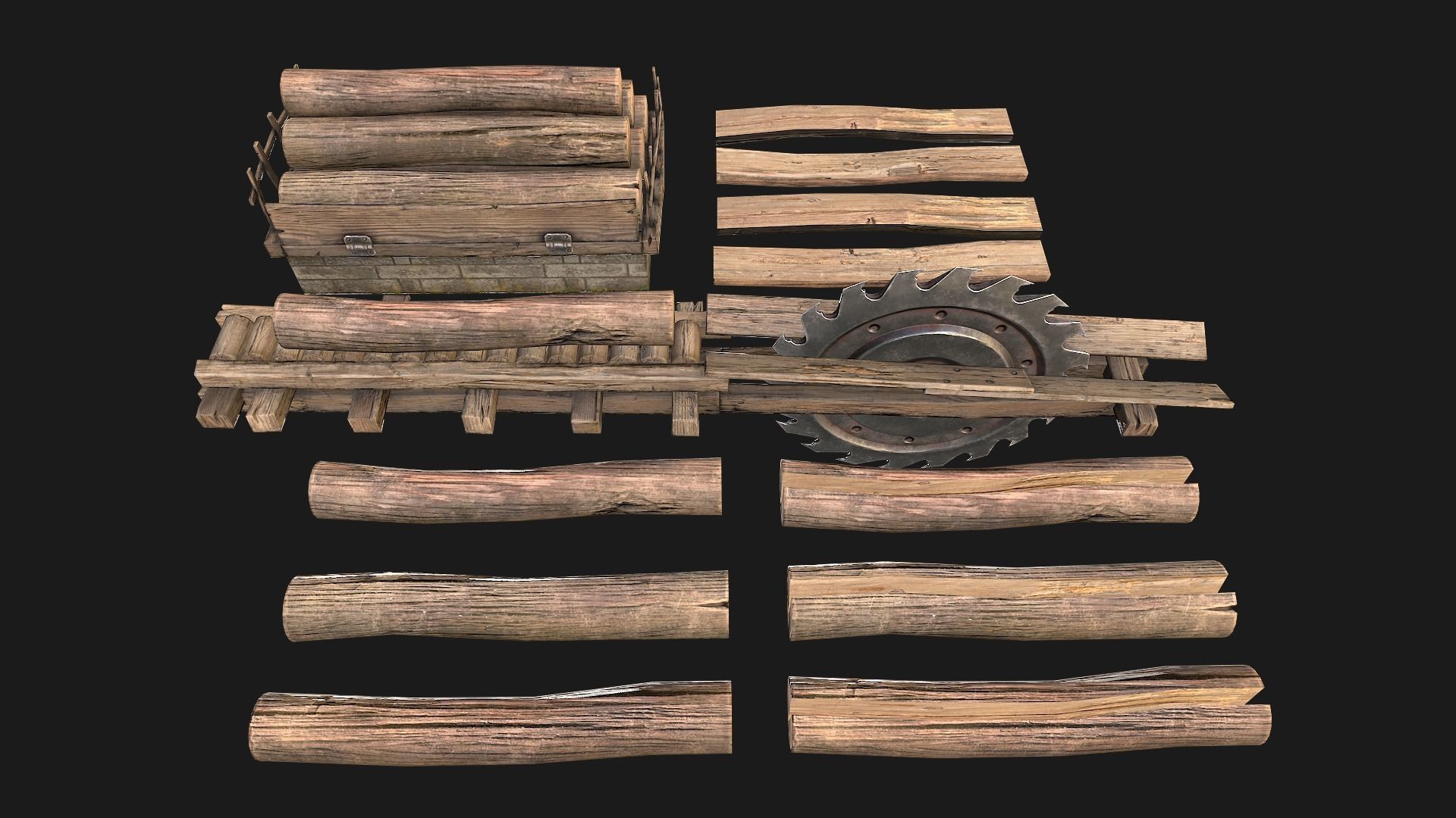 Sawmill Mechanism with Storage Low-poly 3D model_9