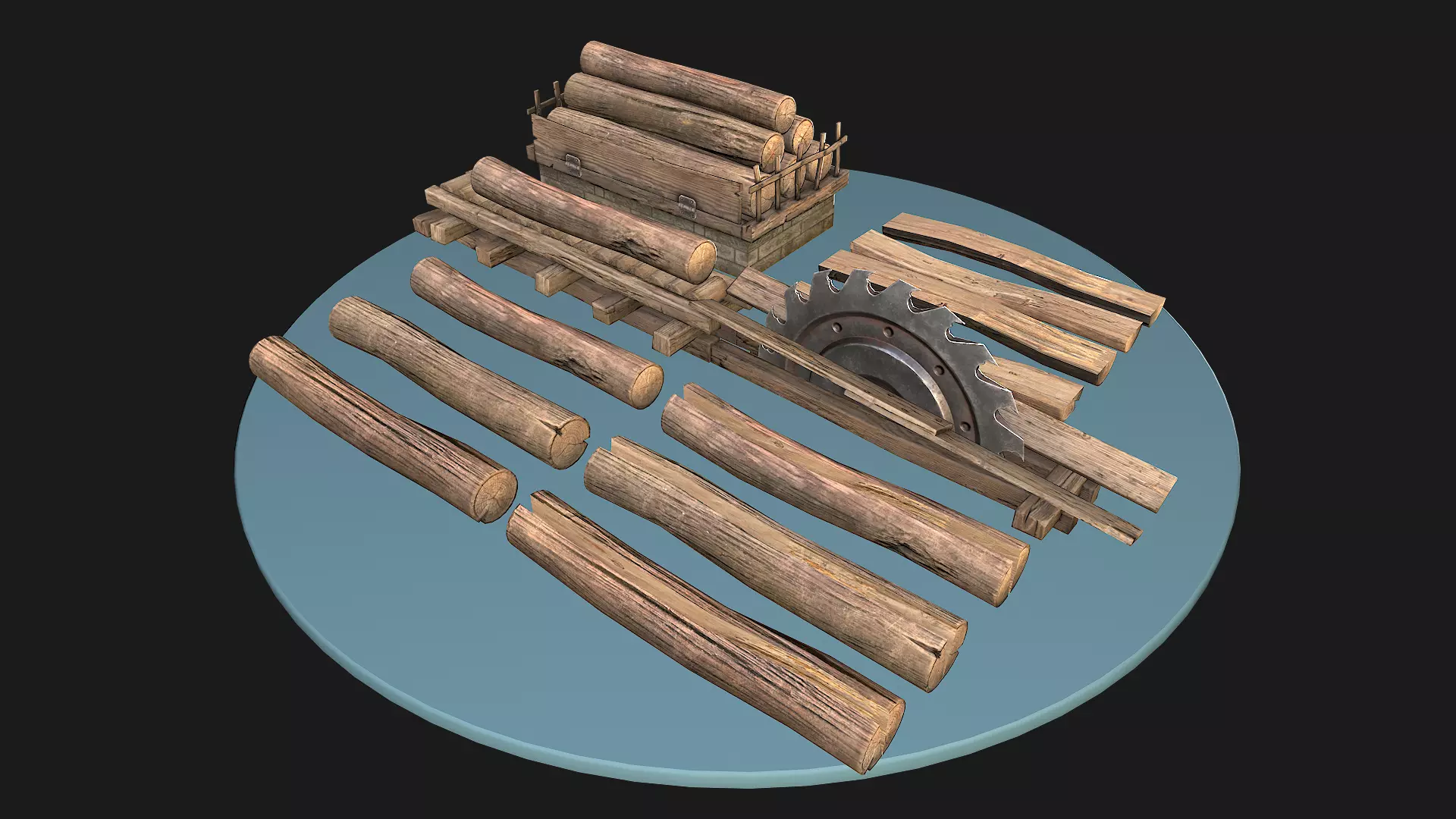 Sawmill Mechanism with Storage Low-poly 3D model_0