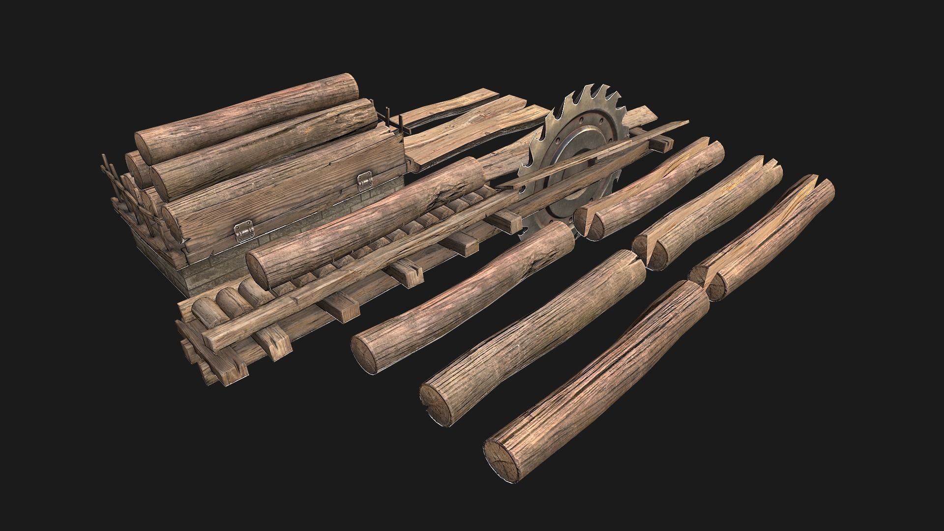 Sawmill Mechanism with Storage Low-poly 3D model_7