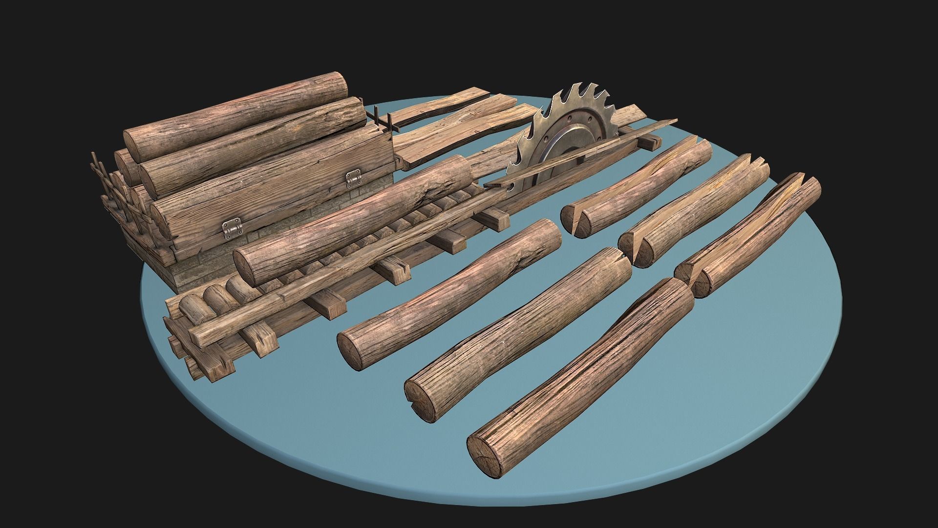 Sawmill Mechanism with Storage Low-poly 3D model_6
