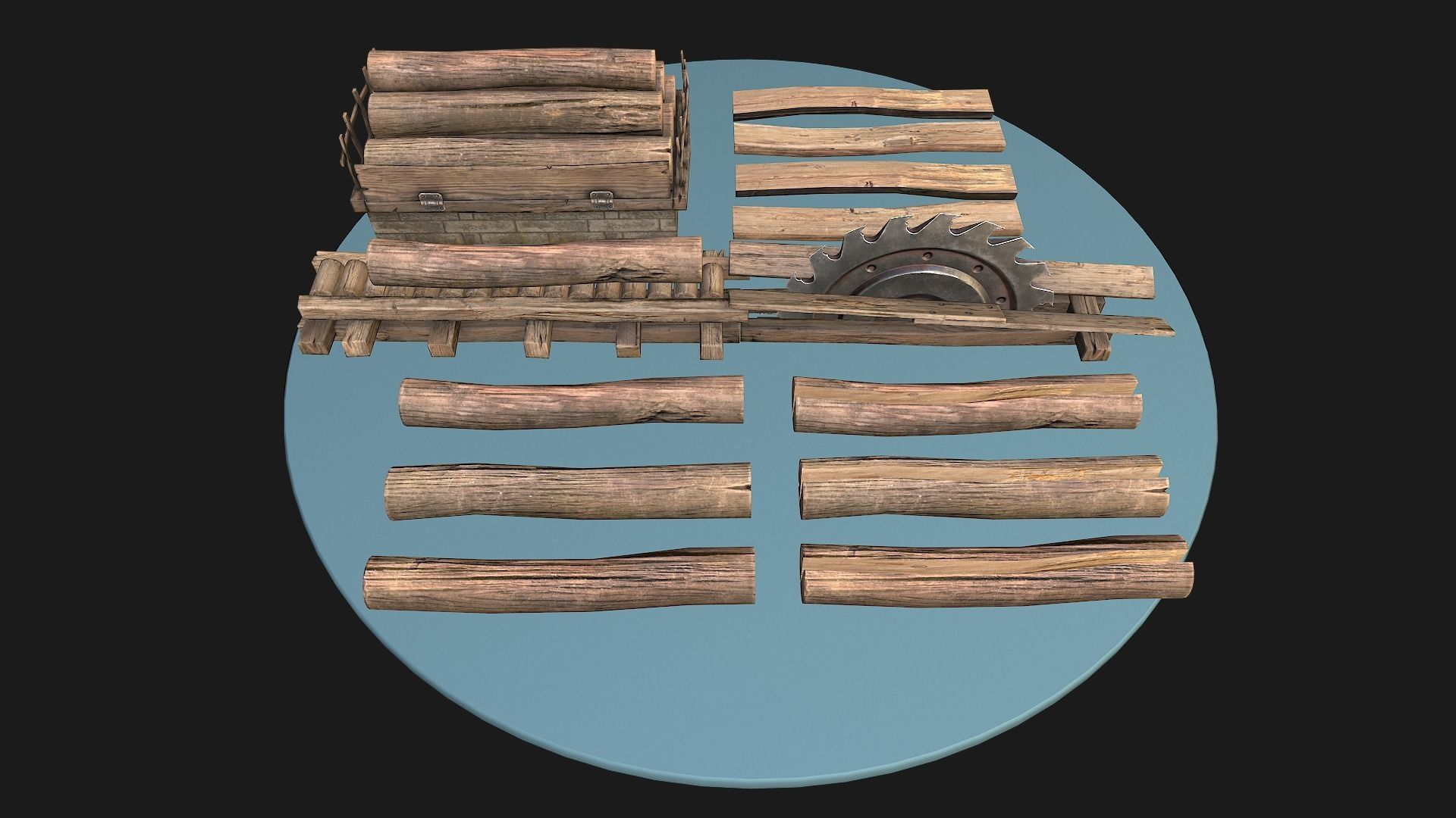 Sawmill Mechanism with Storage Low-poly 3D model_8