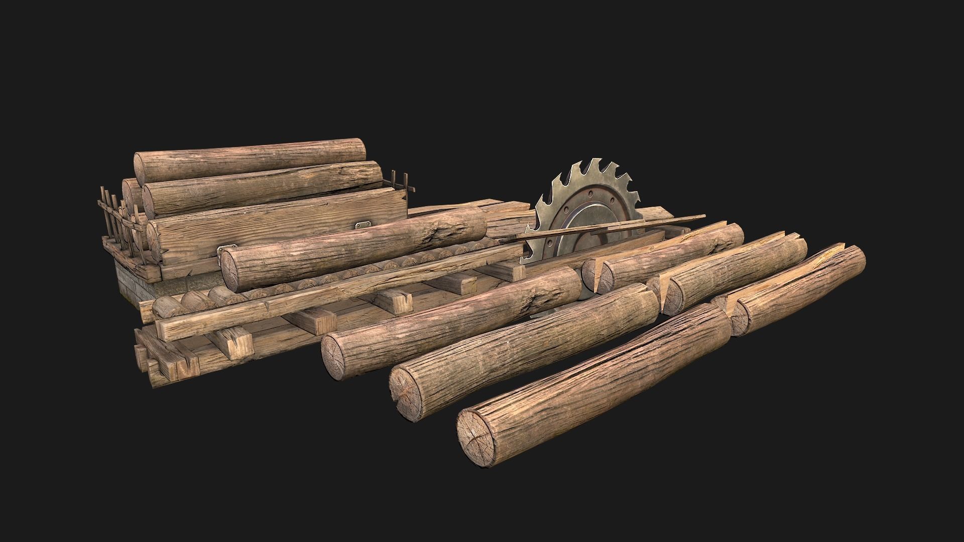 Sawmill Mechanism with Storage Low-poly 3D model_12