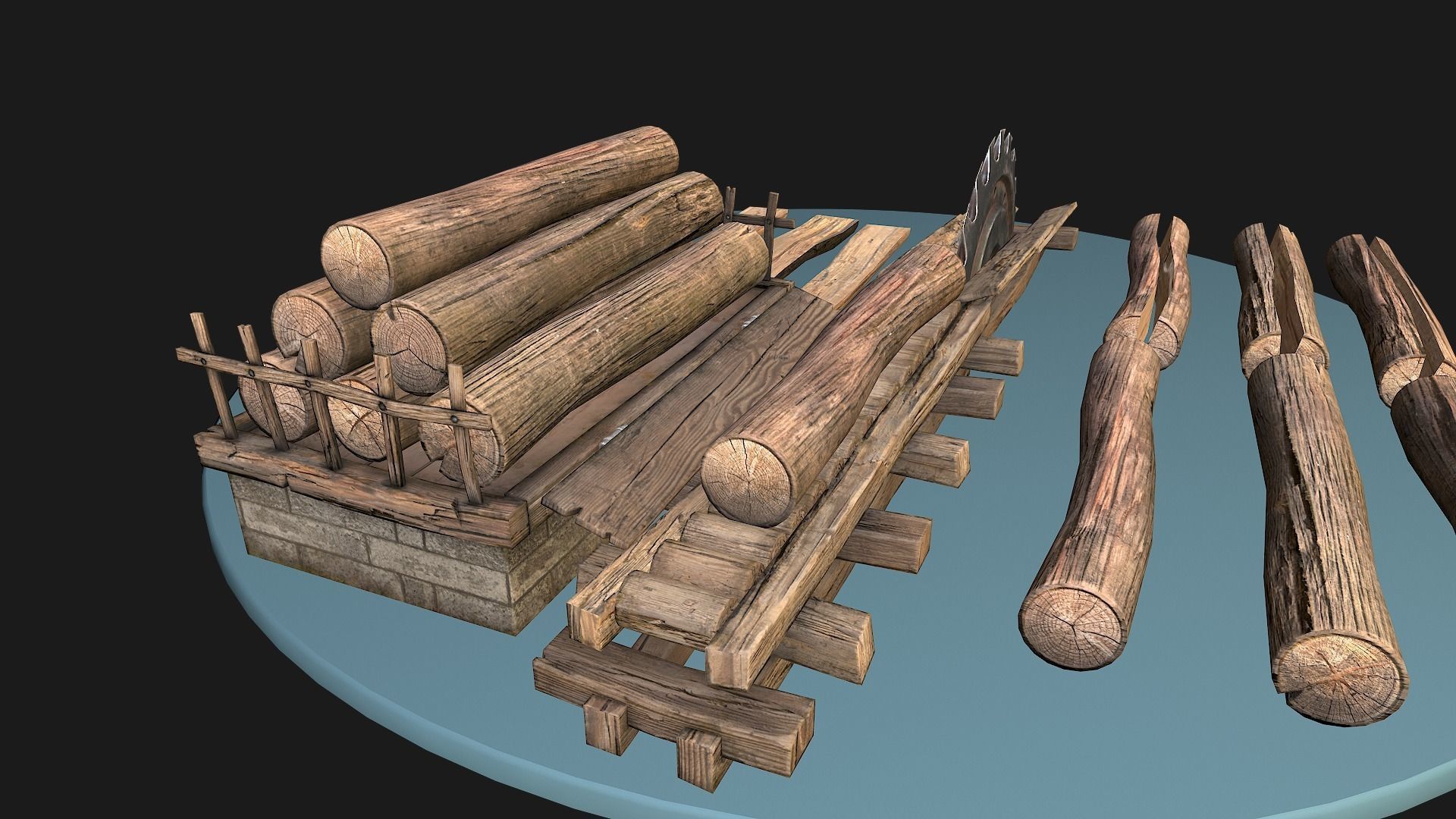 Sawmill Mechanism with Storage Low-poly 3D model_13