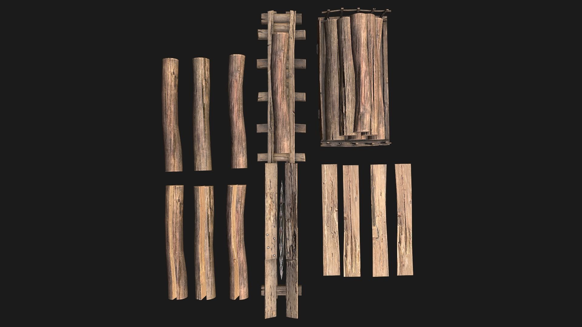 Sawmill Mechanism with Storage Low-poly 3D model_11