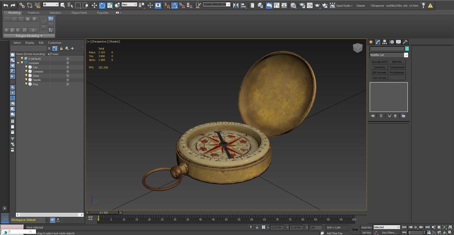 Vintage gold antique compass da1 Low-poly 3D model_10