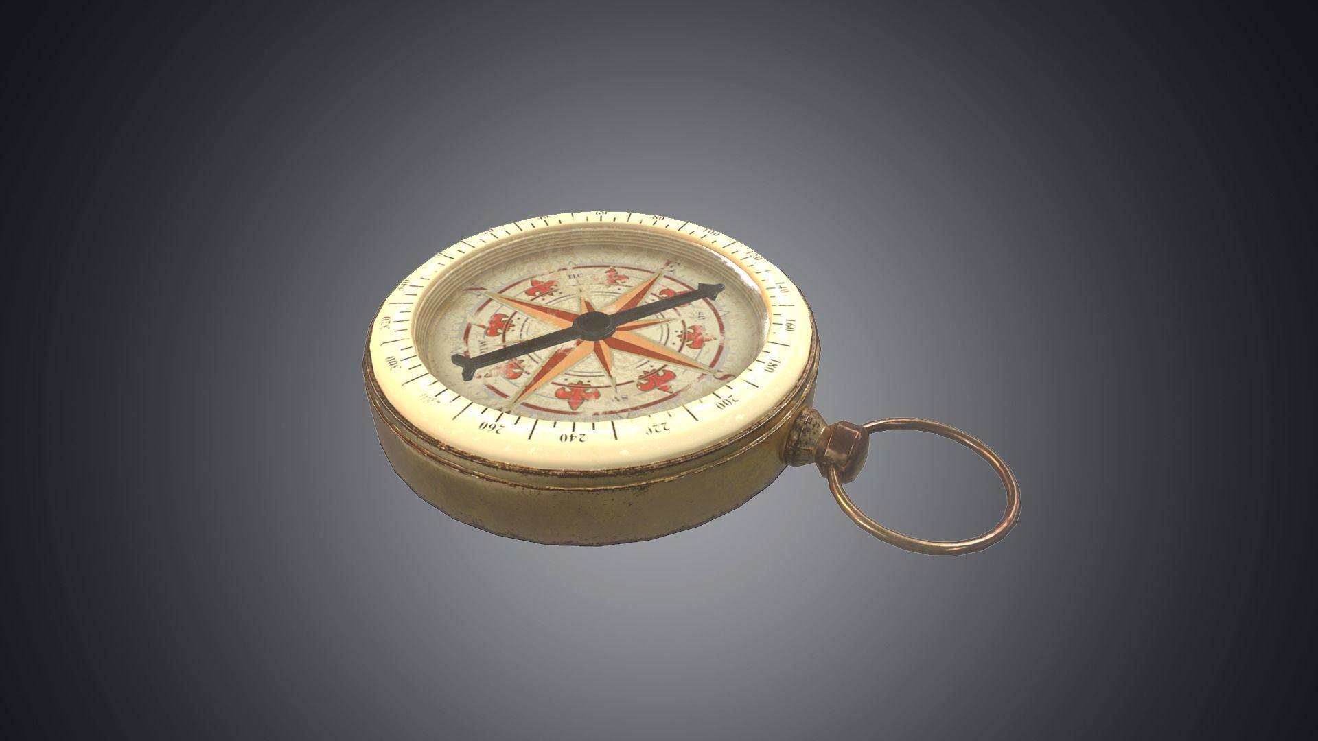 Vintage gold antique compass da1 Low-poly 3D model_15