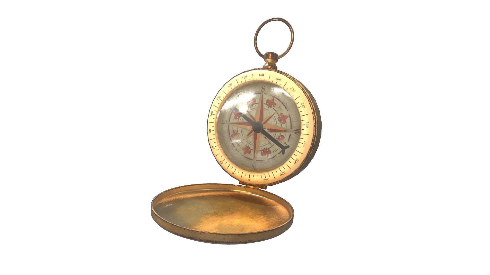 Vintage gold antique compass da1 Low-poly 3D model_2