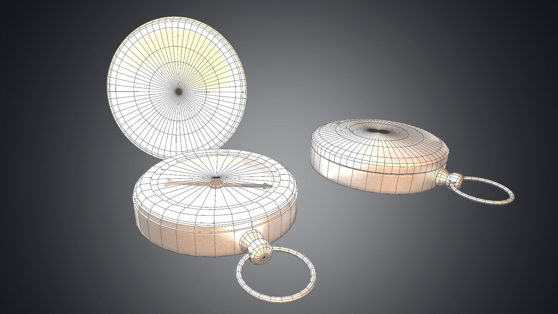 Vintage gold antique compass da1 Low-poly 3D model_25