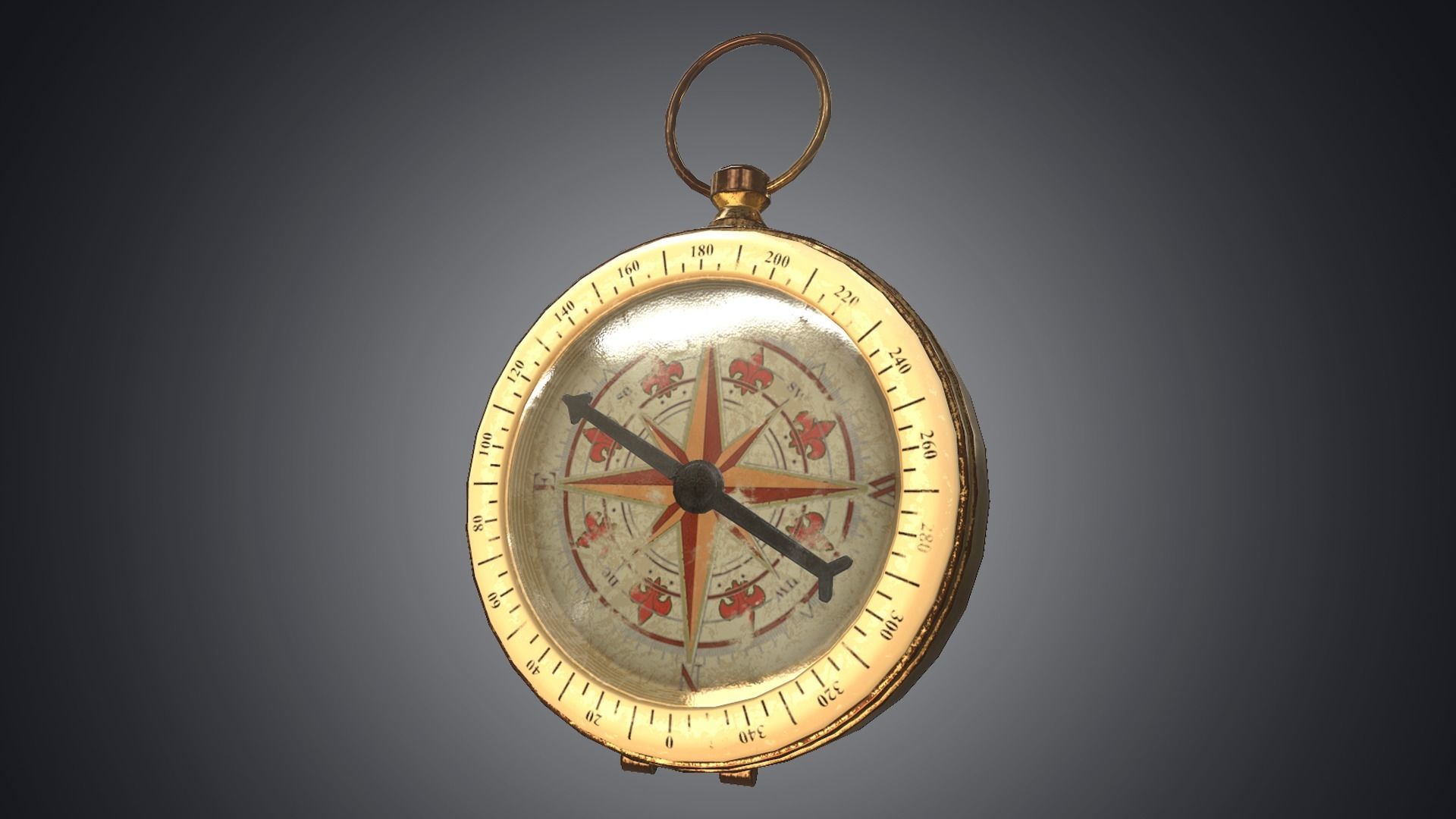 Vintage gold antique compass da1 Low-poly 3D model_1