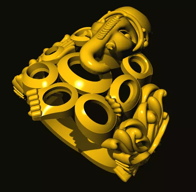 ganesh ring in gold 3D print model_0