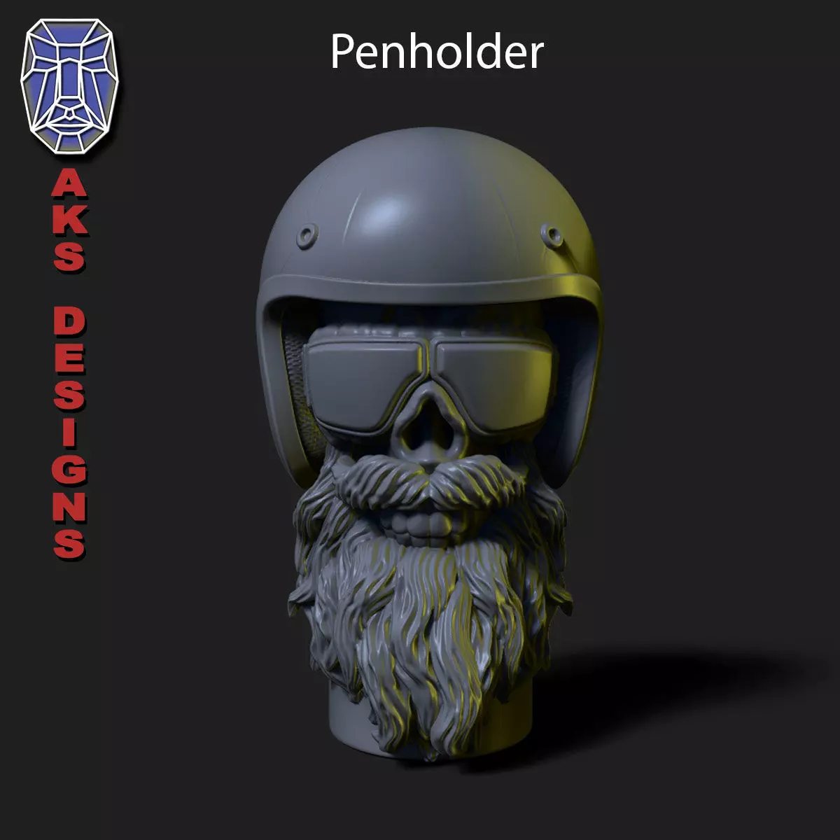 Biker skull version 6 Penholder and flowerpot 3D print model