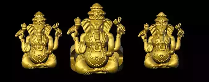 ganesh three golden statues of lord ganesha