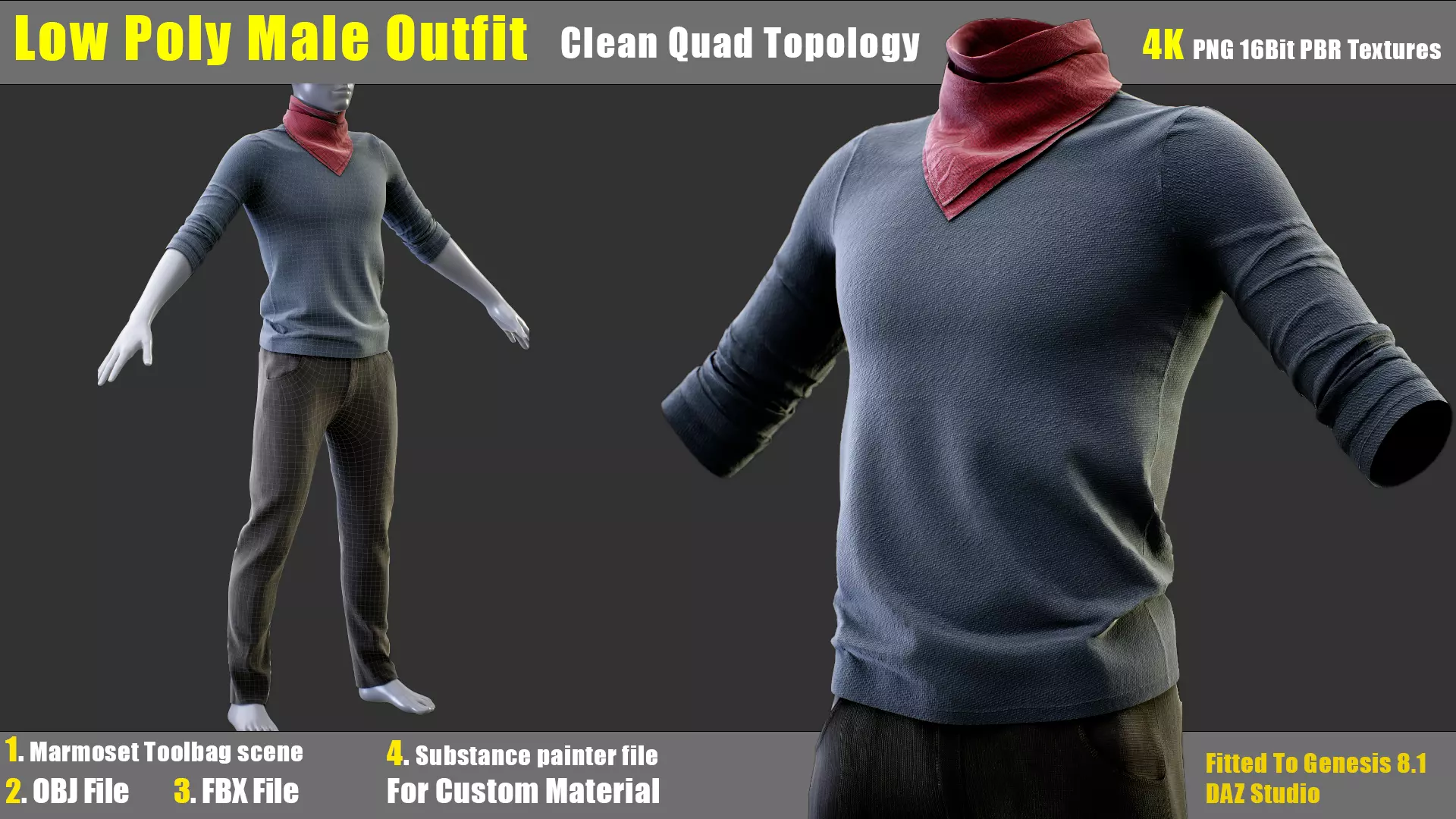 Low Poly Male Outfit 3D Model with PBR Textures Low-poly 3D model_0