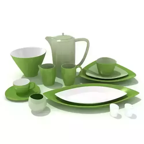 Green Set Of Dish Set 3D model