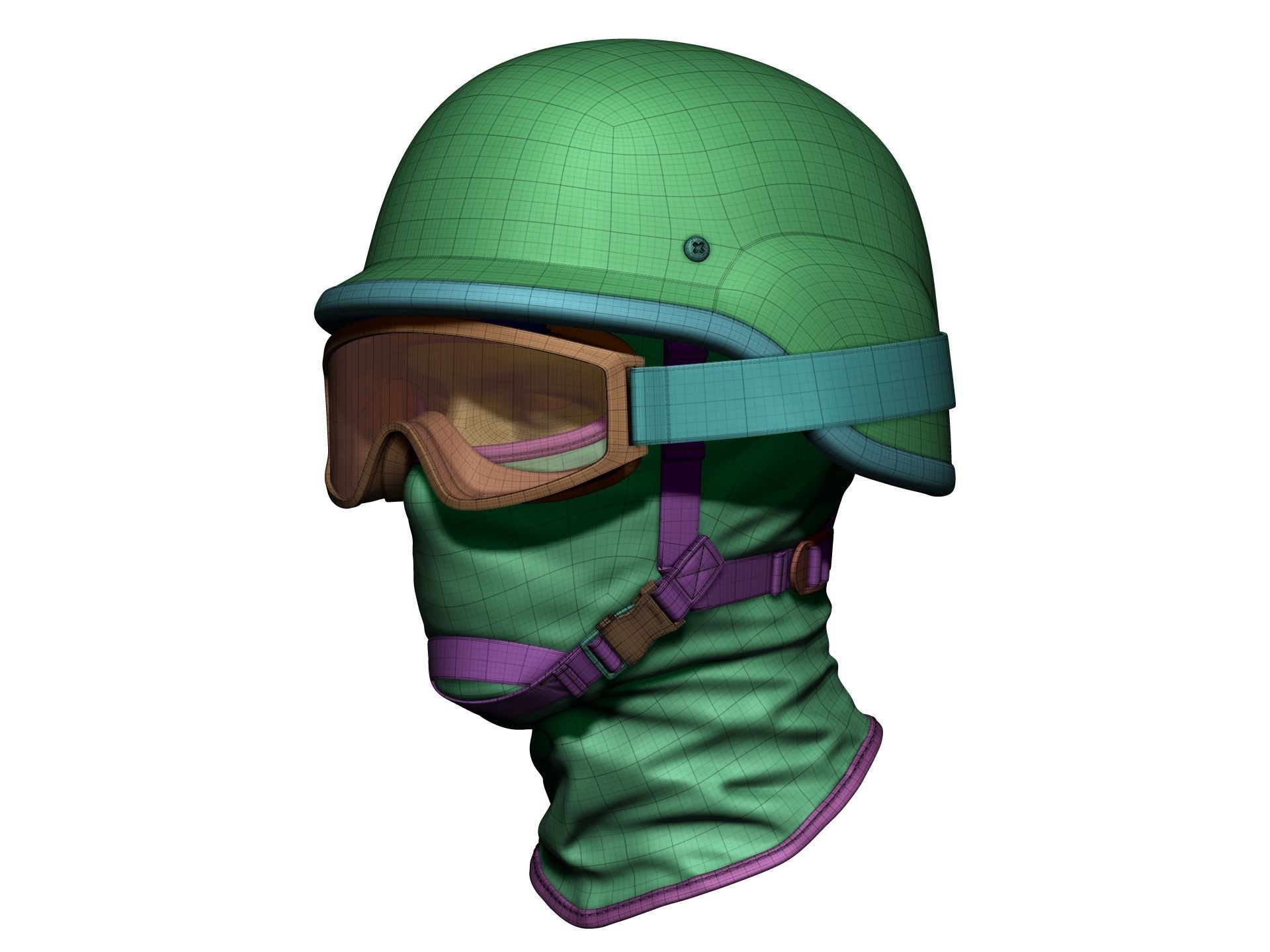Police Helmet and Glasses - Low Poly and High Poly 3D model_19