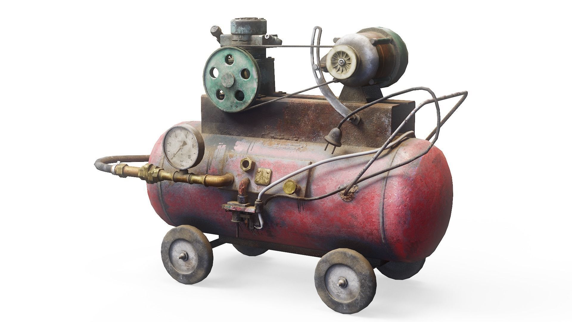 Air compressor DIY tool 6 colors old used handmade da1 Low-poly 3D model_2