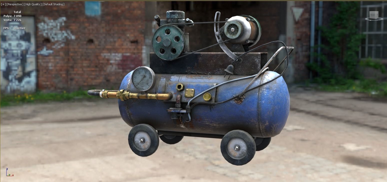 Air compressor DIY tool 6 colors old used handmade da1 Low-poly 3D model_34