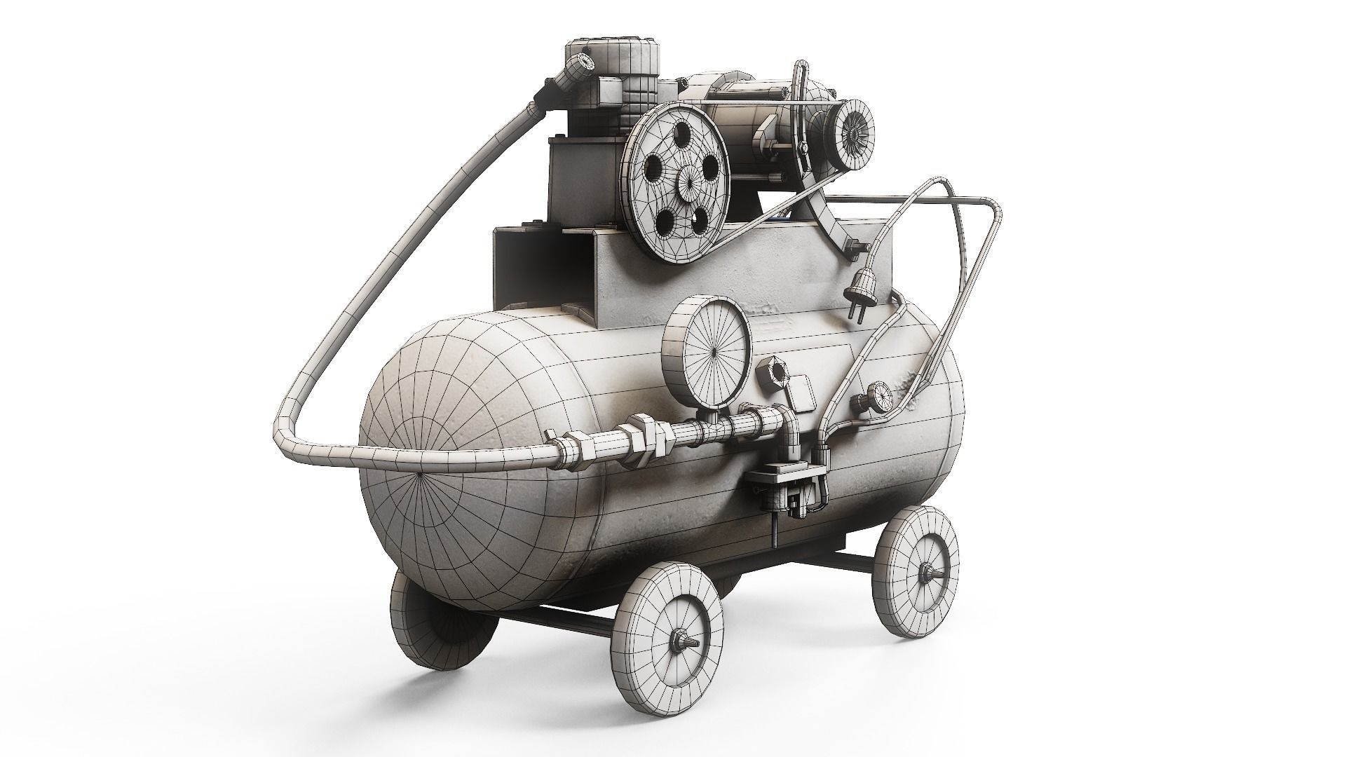 Air compressor DIY tool 6 colors old used handmade da1 Low-poly 3D model_9