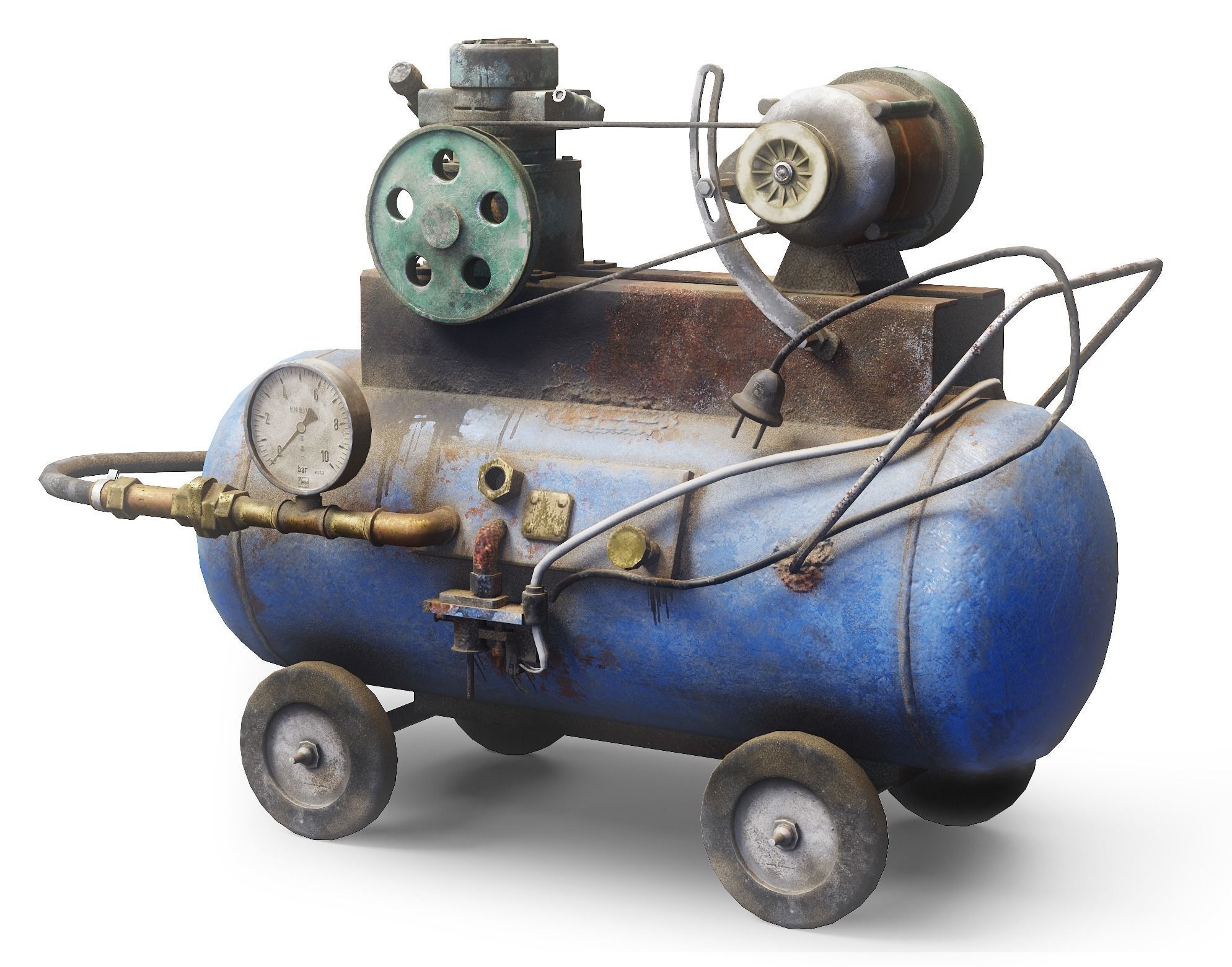 Air compressor DIY tool 6 colors old used handmade da1 Low-poly 3D model_35