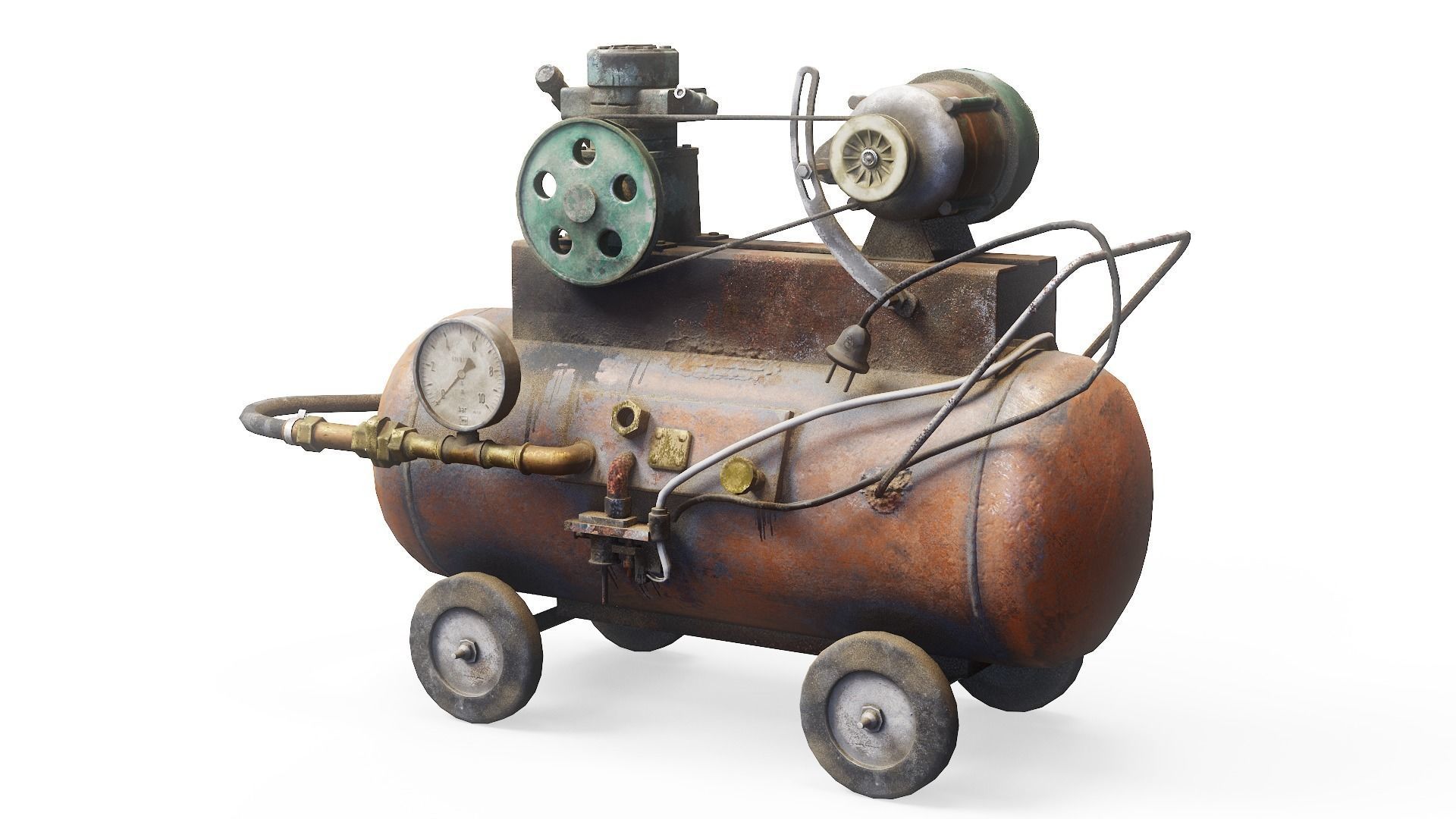 Air compressor DIY tool 6 colors old used handmade da1 Low-poly 3D model_7