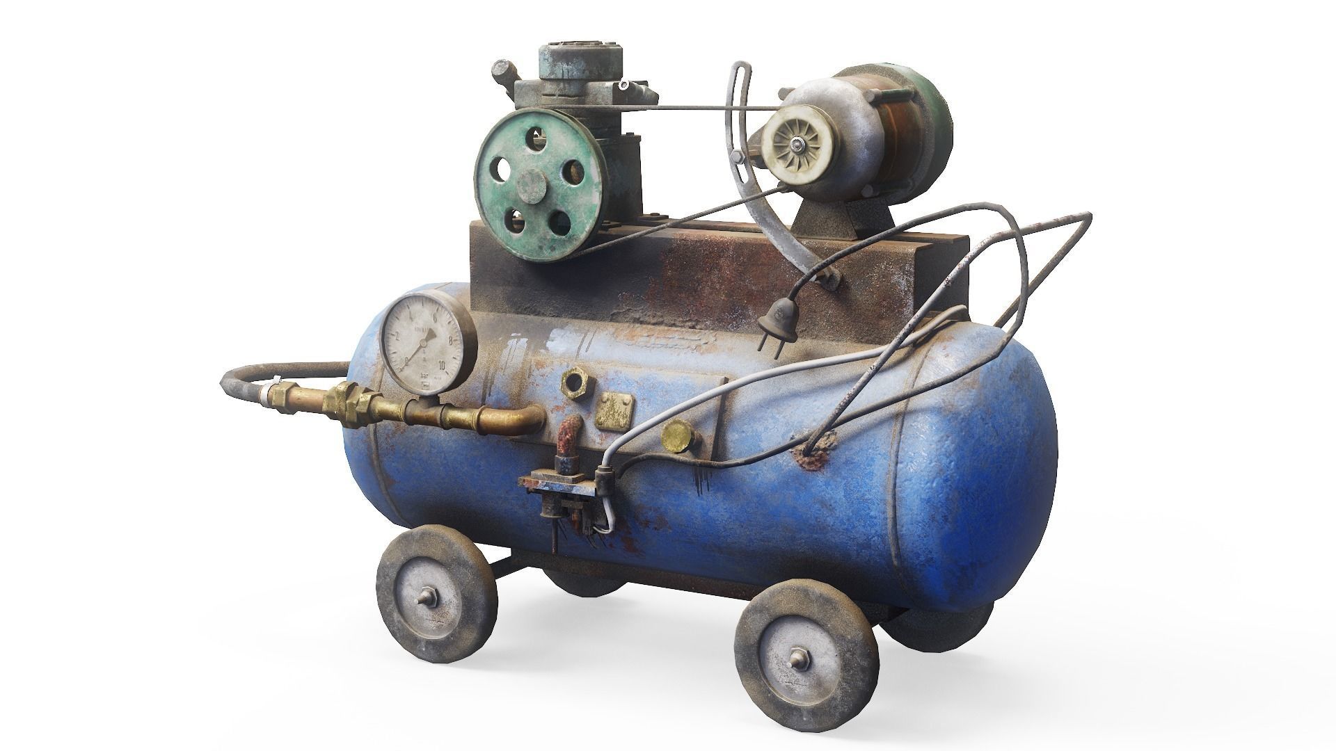 Air compressor DIY tool 6 colors old used handmade da1 Low-poly 3D model_5