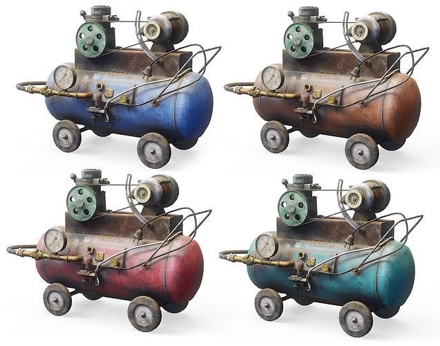 Air compressor DIY tool 6 colors old used handmade da1 Low-poly 3D model