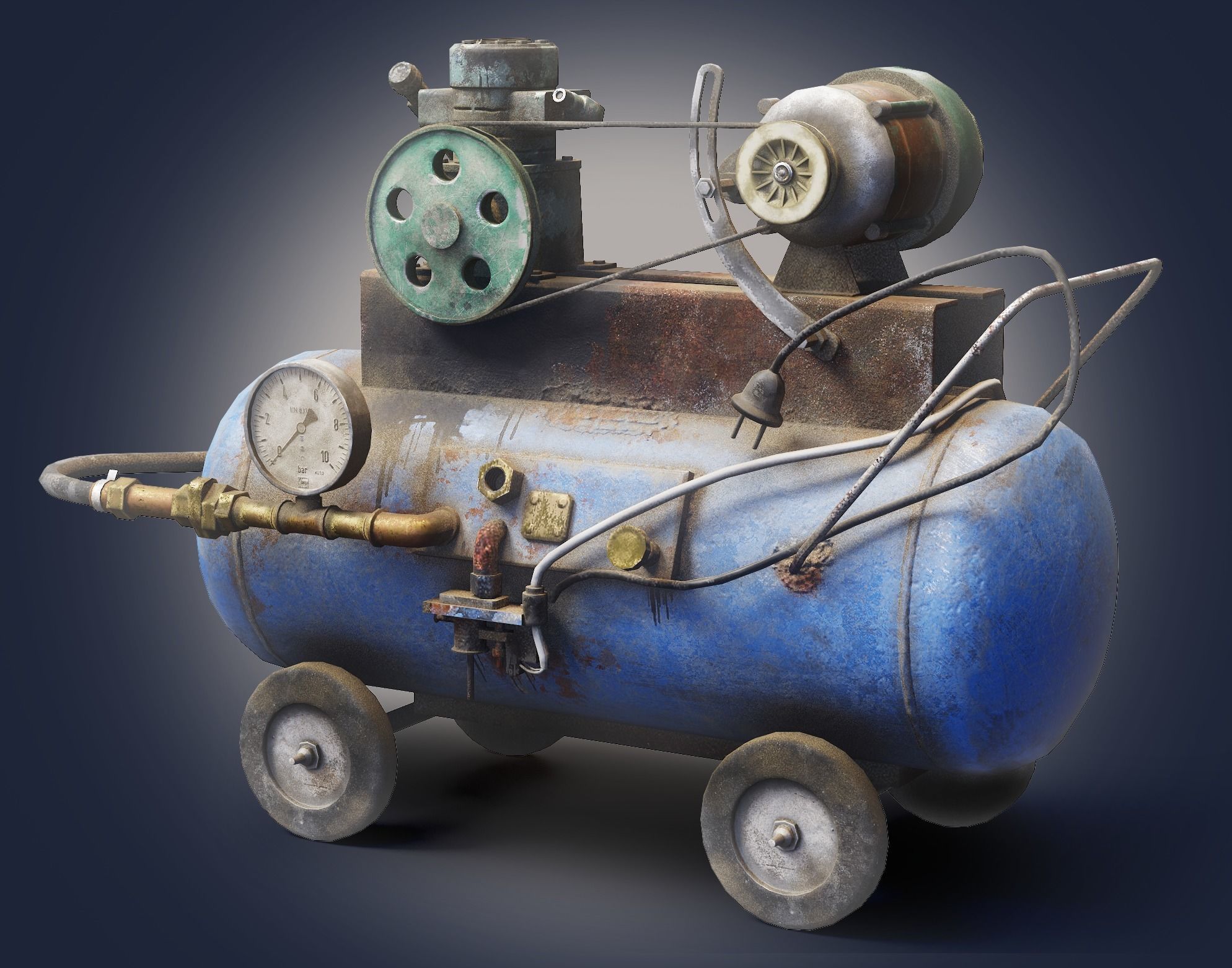 Air compressor DIY tool 6 colors old used handmade da1 Low-poly 3D model_33