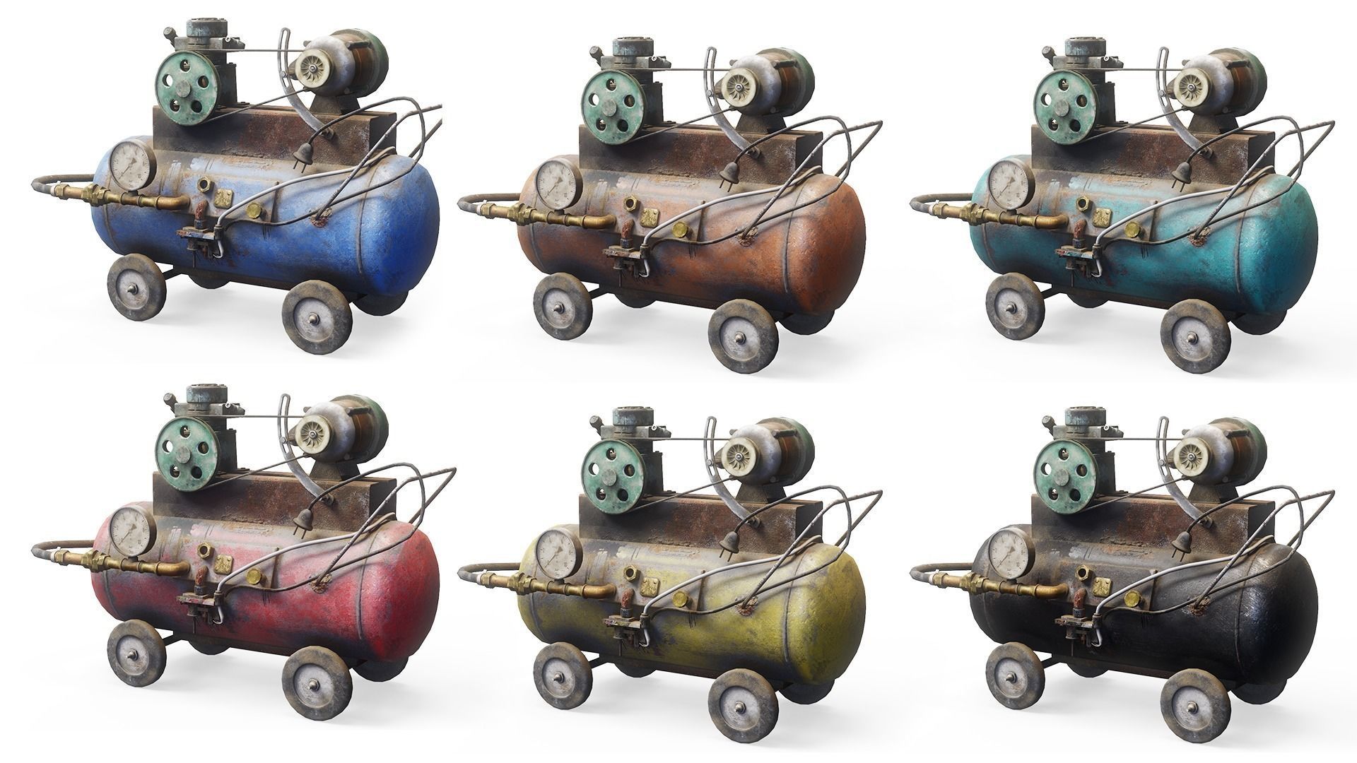 Air compressor DIY tool 6 colors old used handmade da1 Low-poly 3D model_3