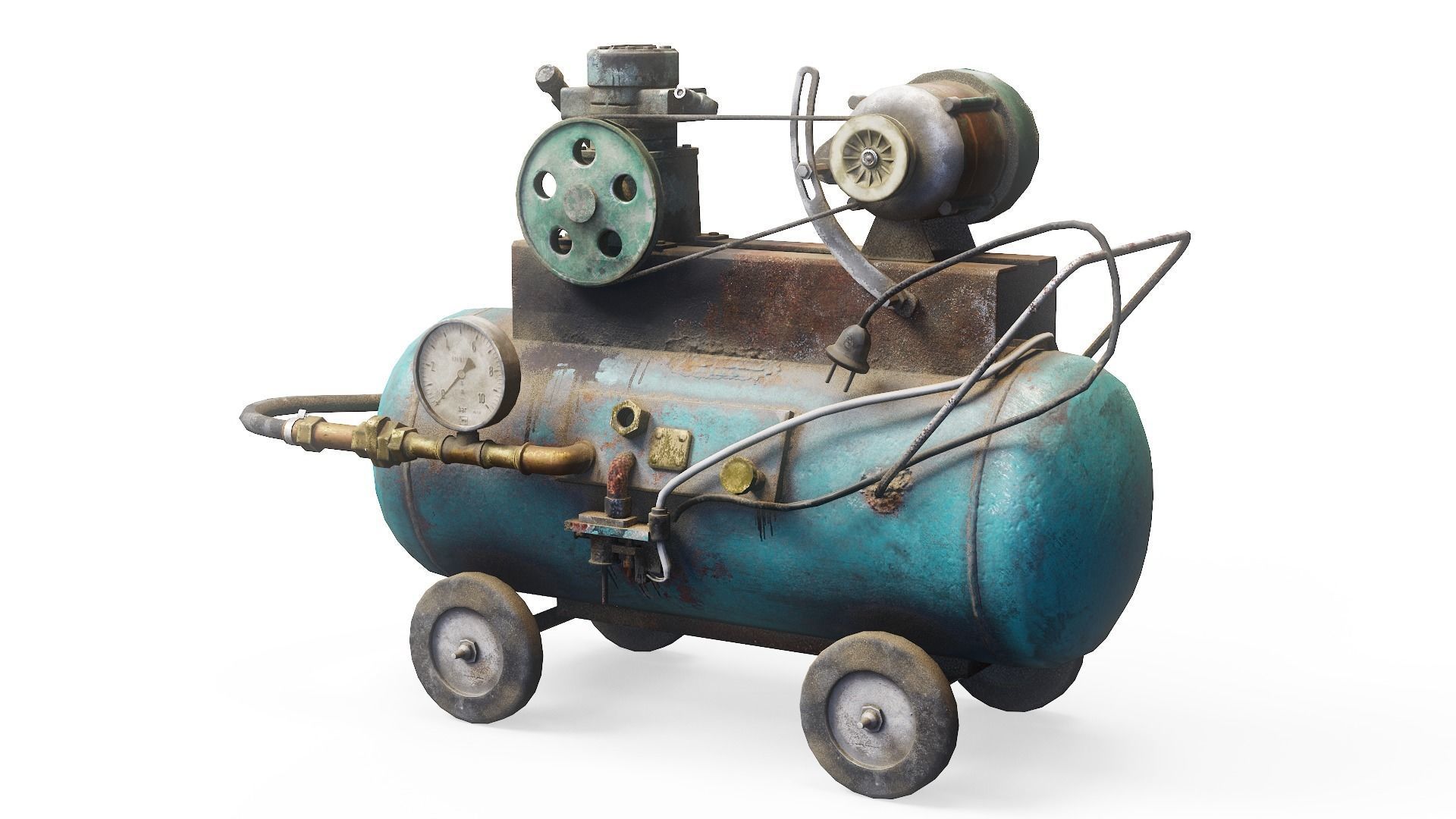 Air compressor DIY tool 6 colors old used handmade da1 Low-poly 3D model_8