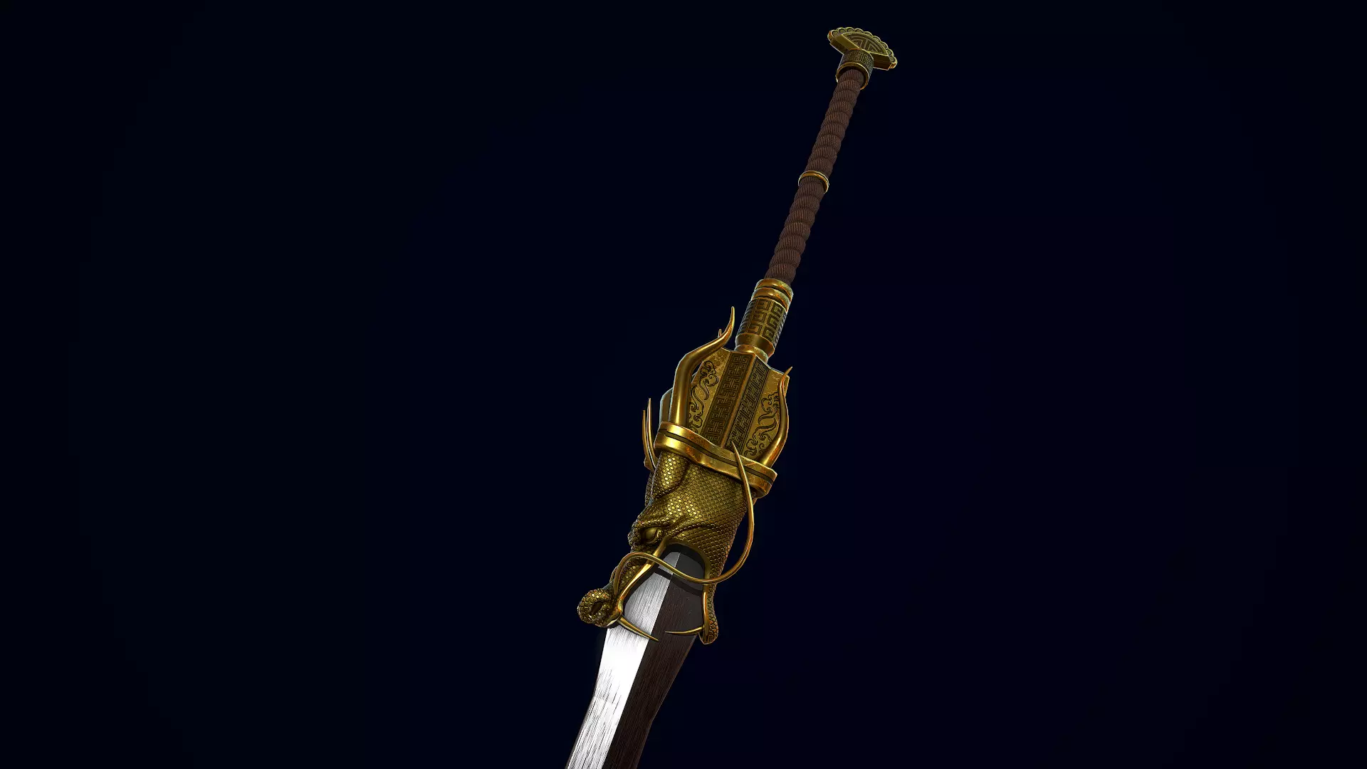Golden Dragon Sword Low-poly 3D model_0