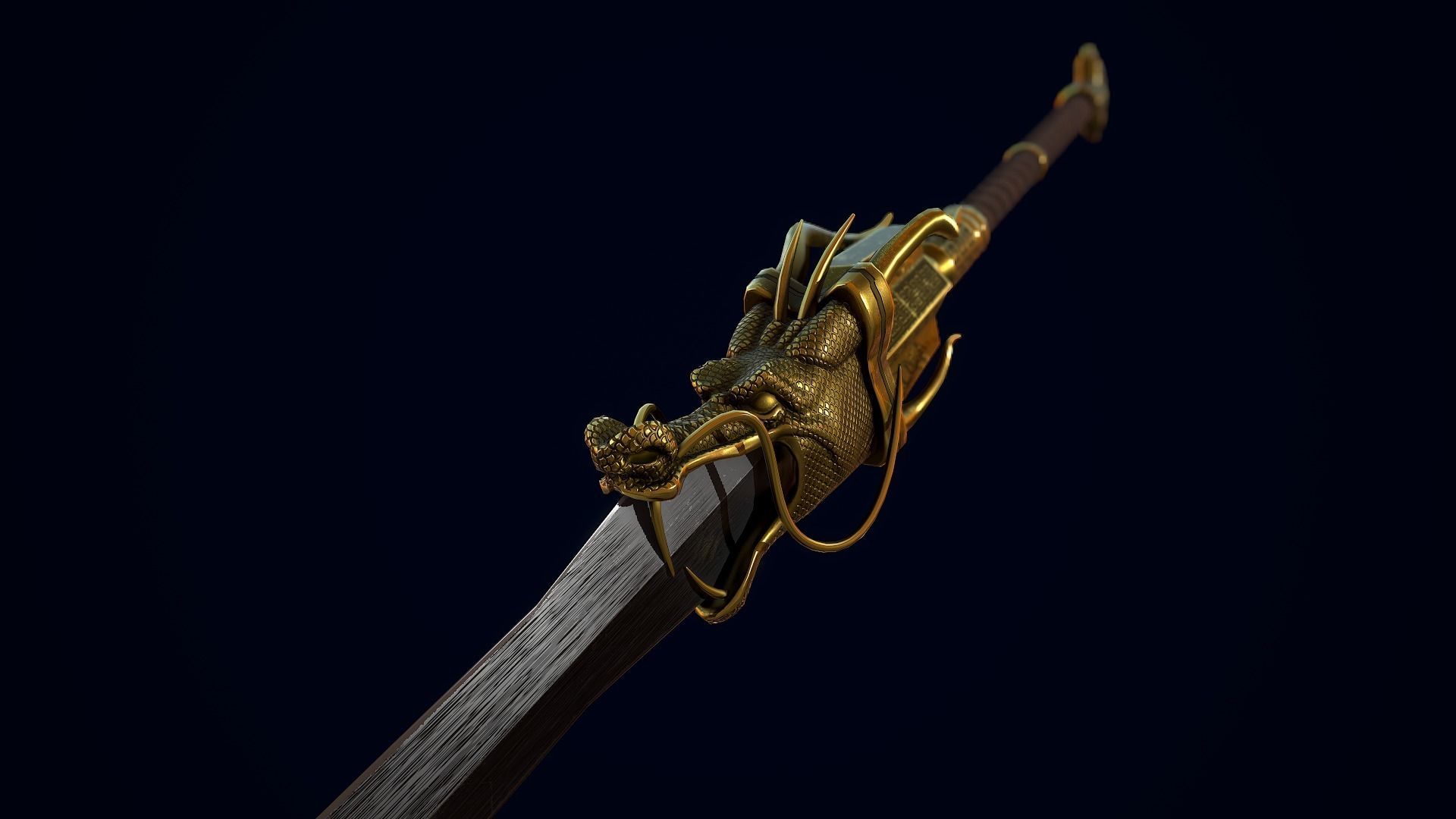 Golden Dragon Sword Low-poly 3D model_8
