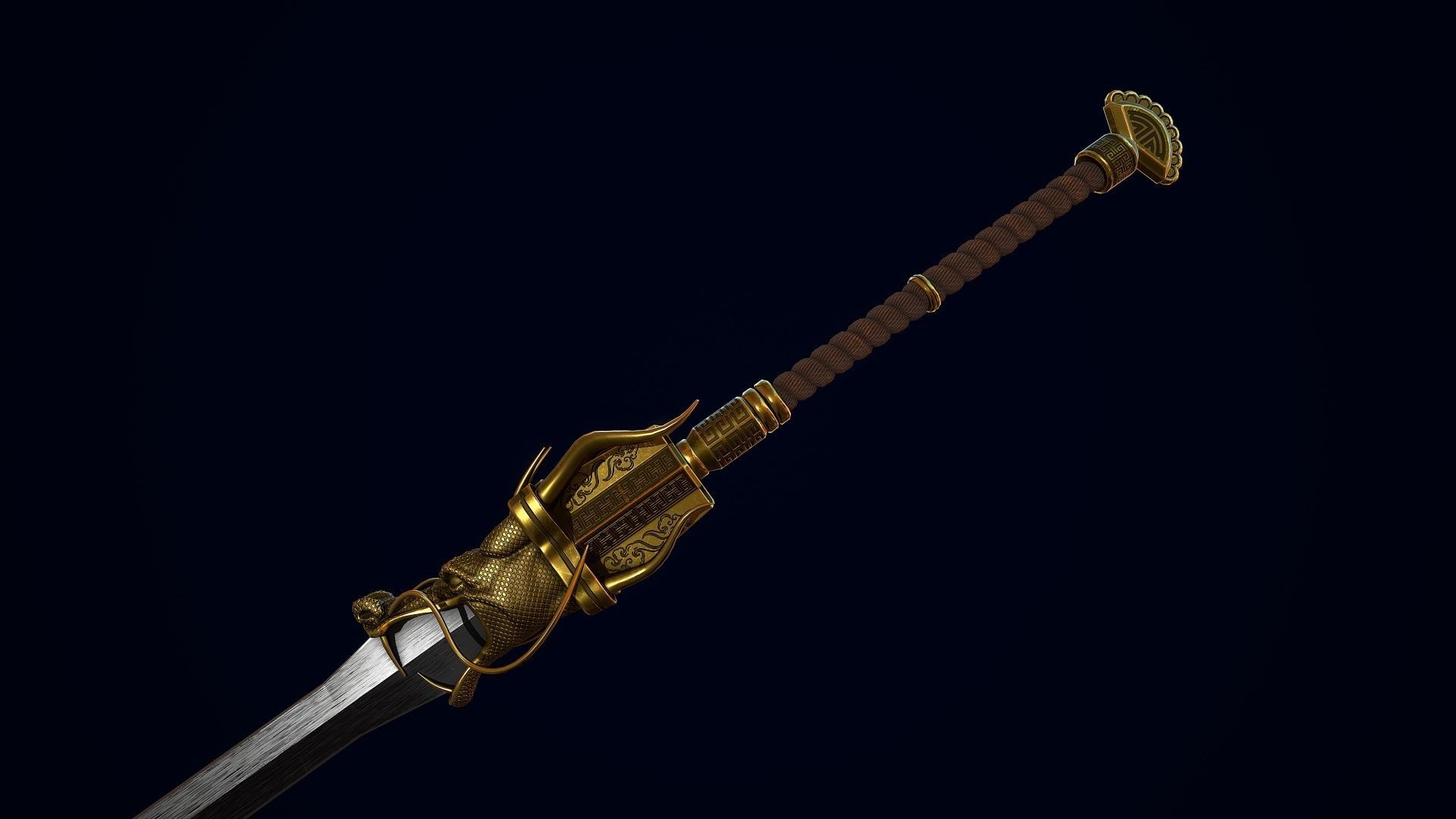 Golden Dragon Sword Low-poly 3D model_6