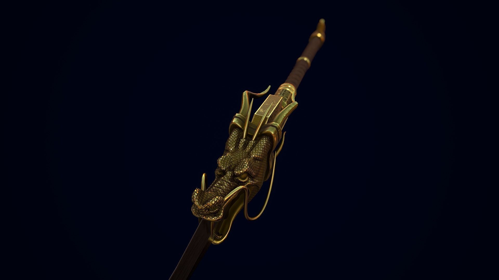 Golden Dragon Sword Low-poly 3D model_9