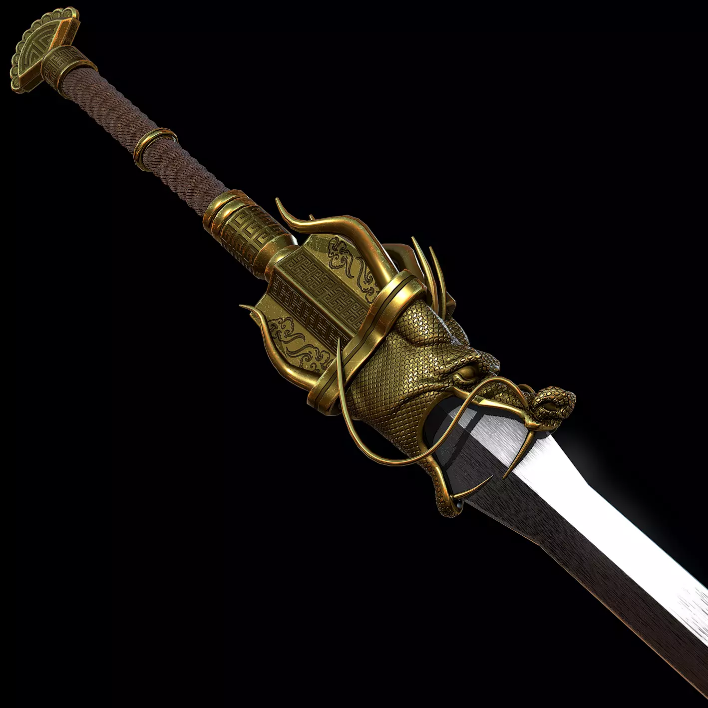 Golden Dragon Sword Low-poly 3D model