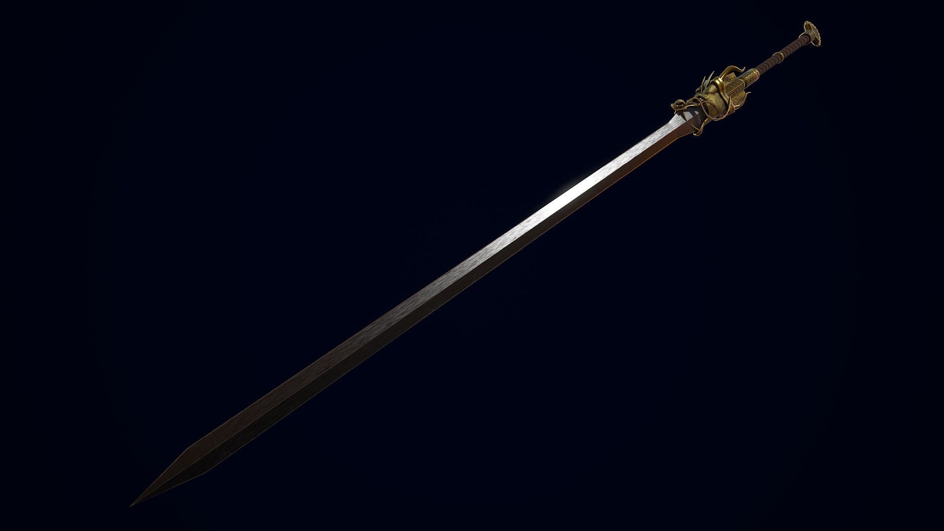Golden Dragon Sword Low-poly 3D model_4