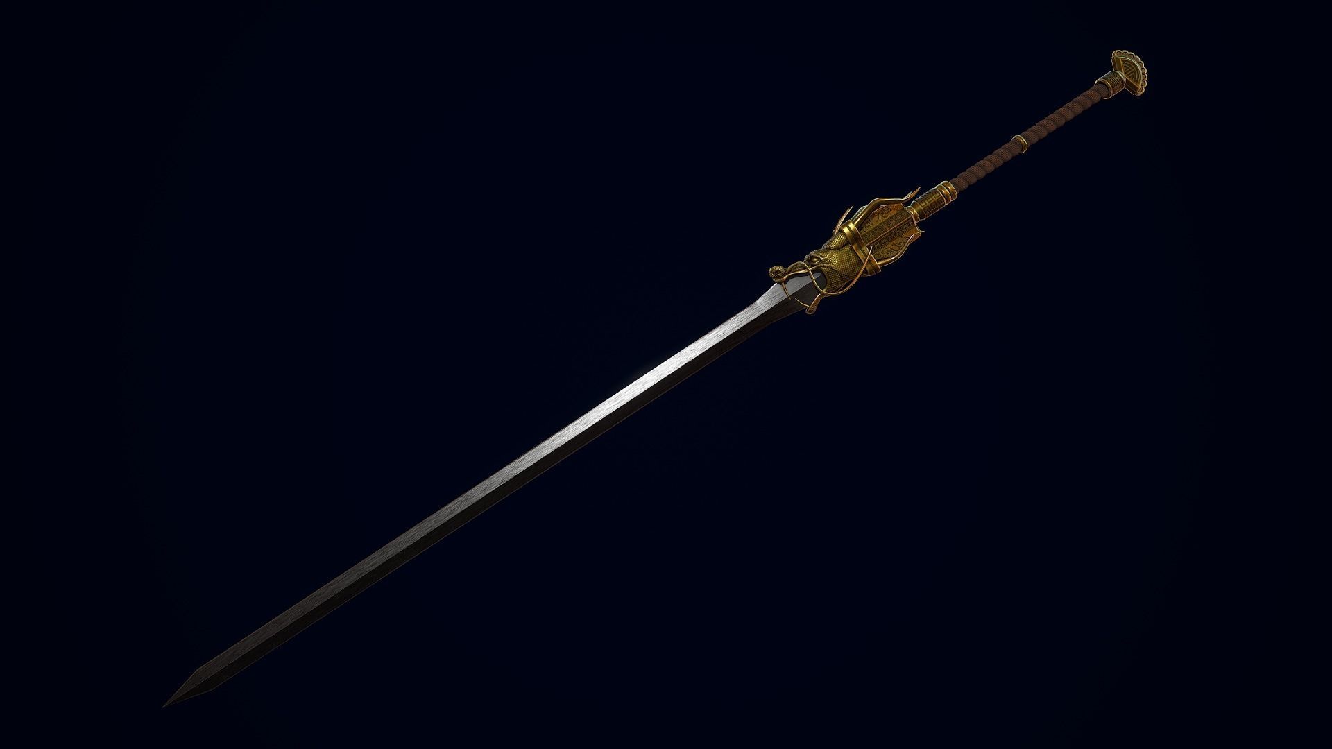 Golden Dragon Sword Low-poly 3D model_3